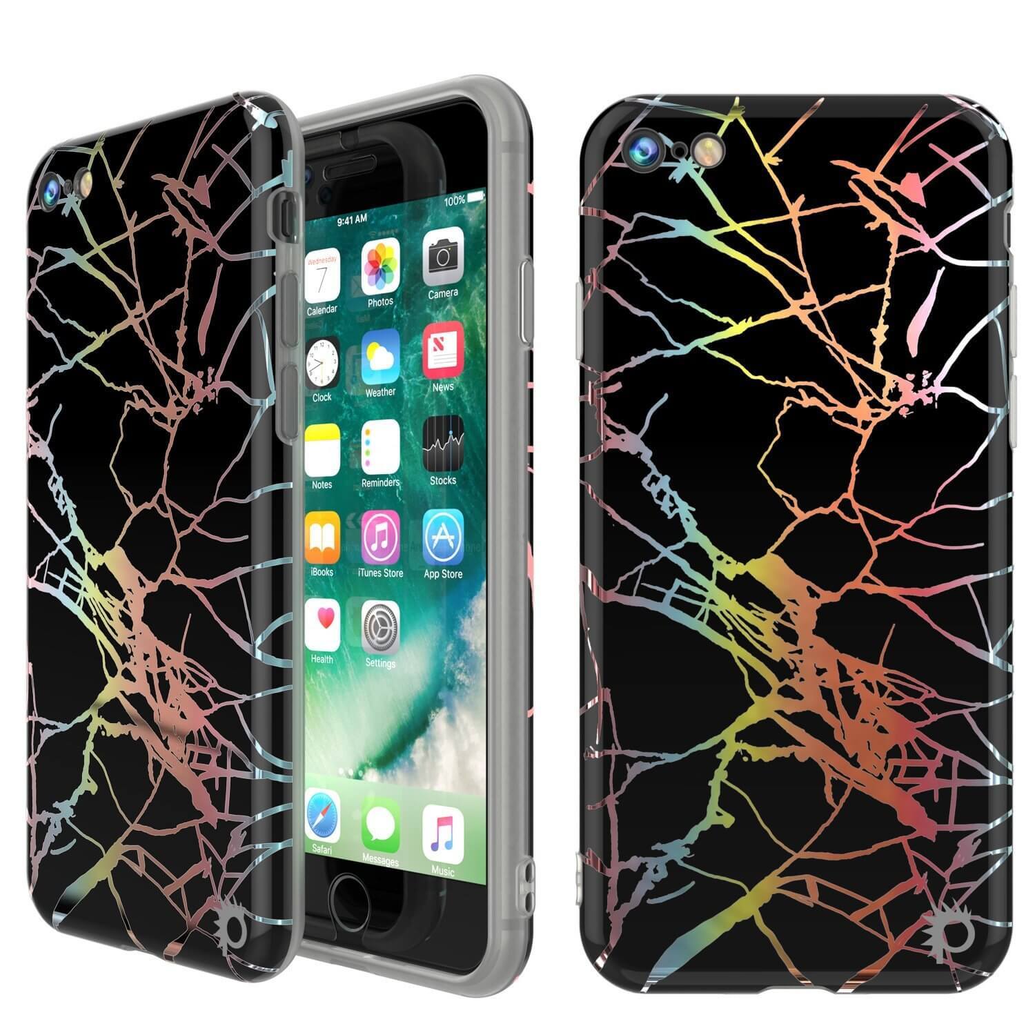 Capa de mármore Punkcase para iPhone 8 / 7, Cobertura de corpo inteiro protetora com protetor de tela de vidro temperado 9H (Miragem preta)