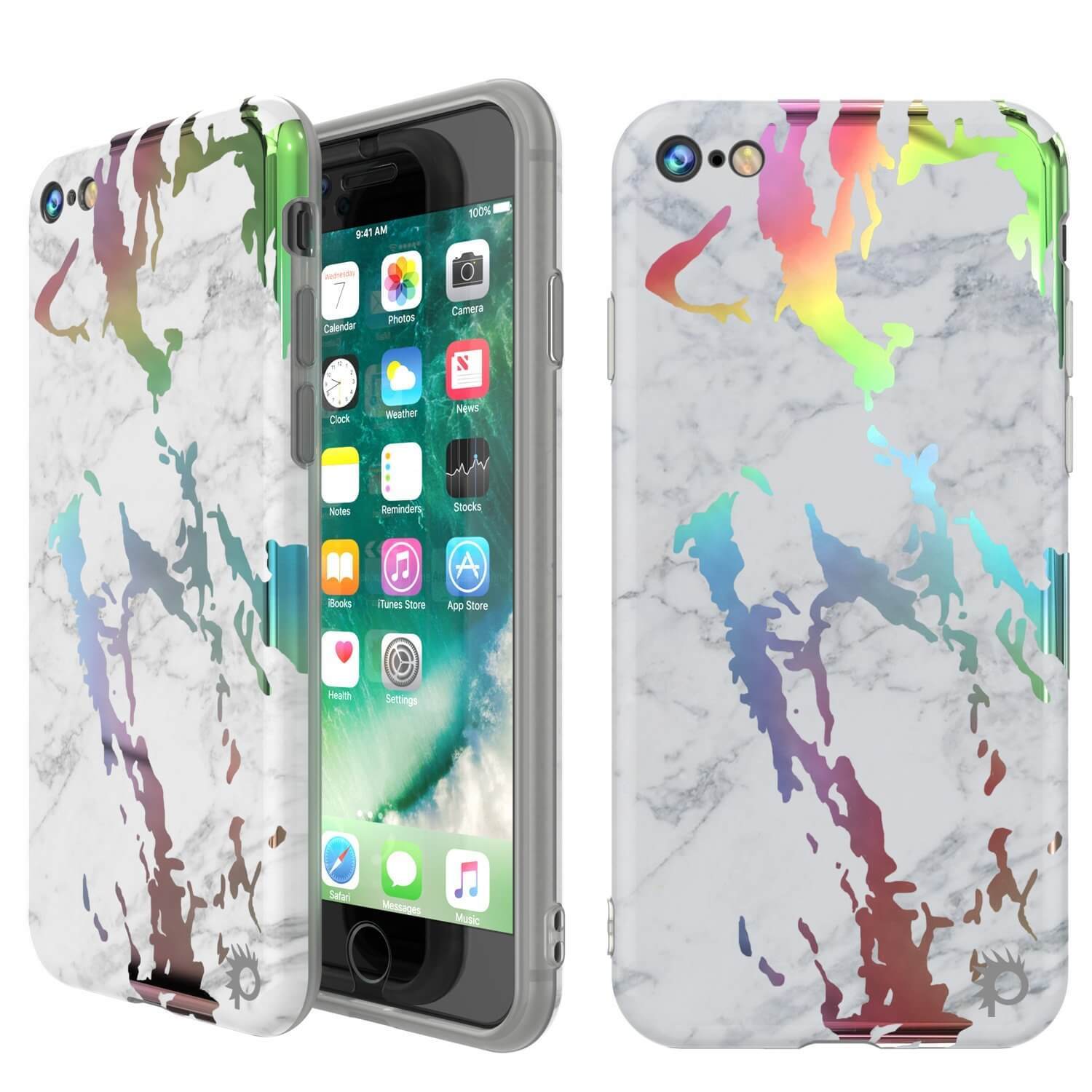 Capa de mármore Punkcase iPhone 8 / 7, cobertura total protetora com protetor de tela de vidro temperado 9H (Blanco Marmo)