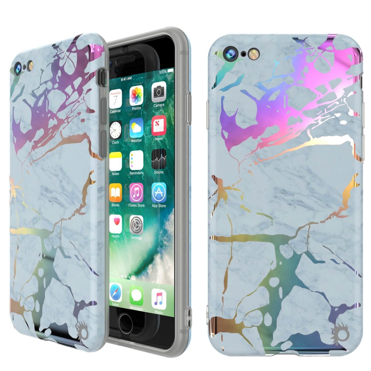 Capa de mármore Punkcase para iPhone 8/7, capa de corpo inteiro protetora com protetor de tela de vidro temperado 9H (Marmo Azul)