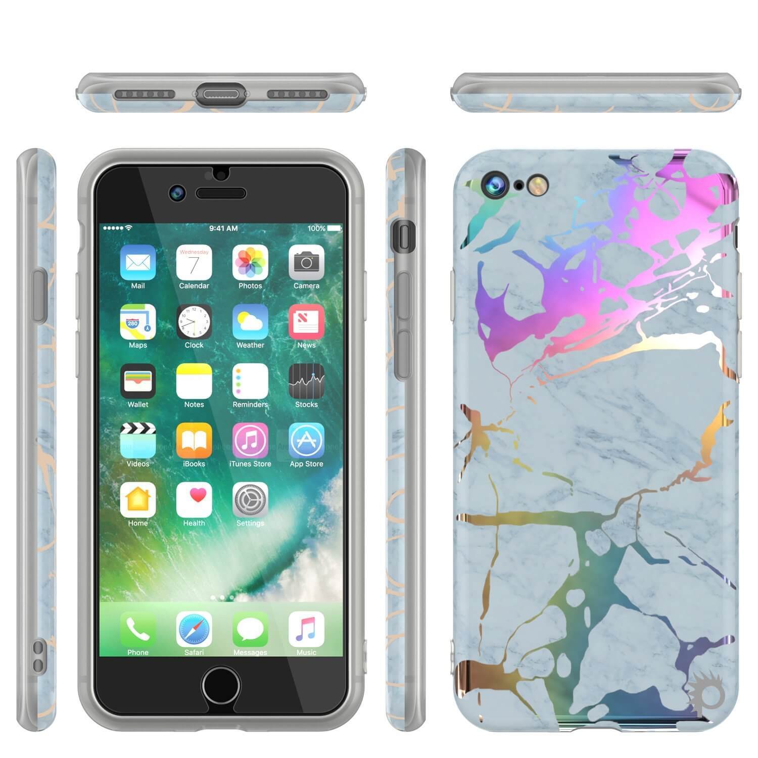 Punkcase iPhone 8 / 7 Marble Case, Protective Full Body Cover W/9H Tempered Glass Screen Protector (Blue Marmo) 