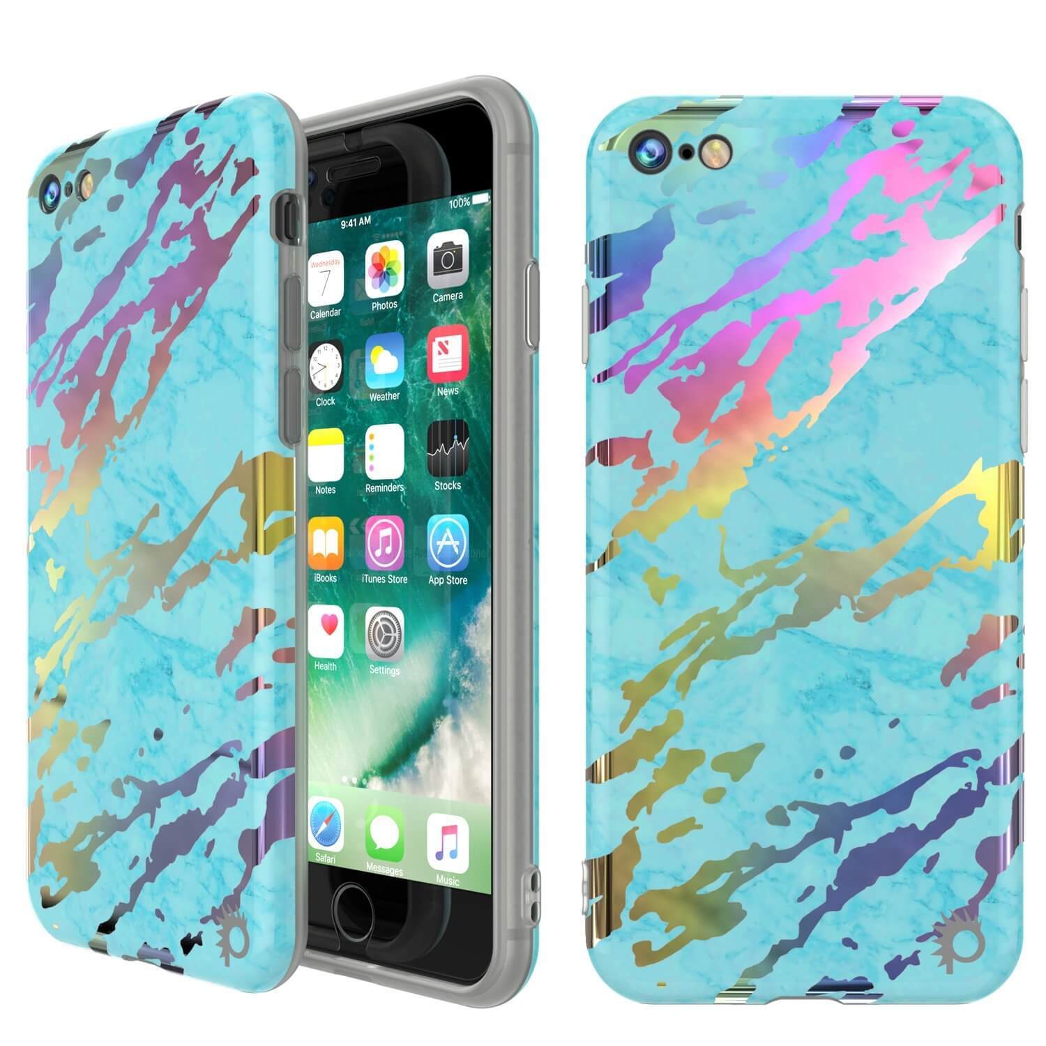 Capa de mármore Punkcase para iPhone 8/7, protetor de corpo inteiro com protetor de tela de vidro temperado 9H (Teal Onyx)