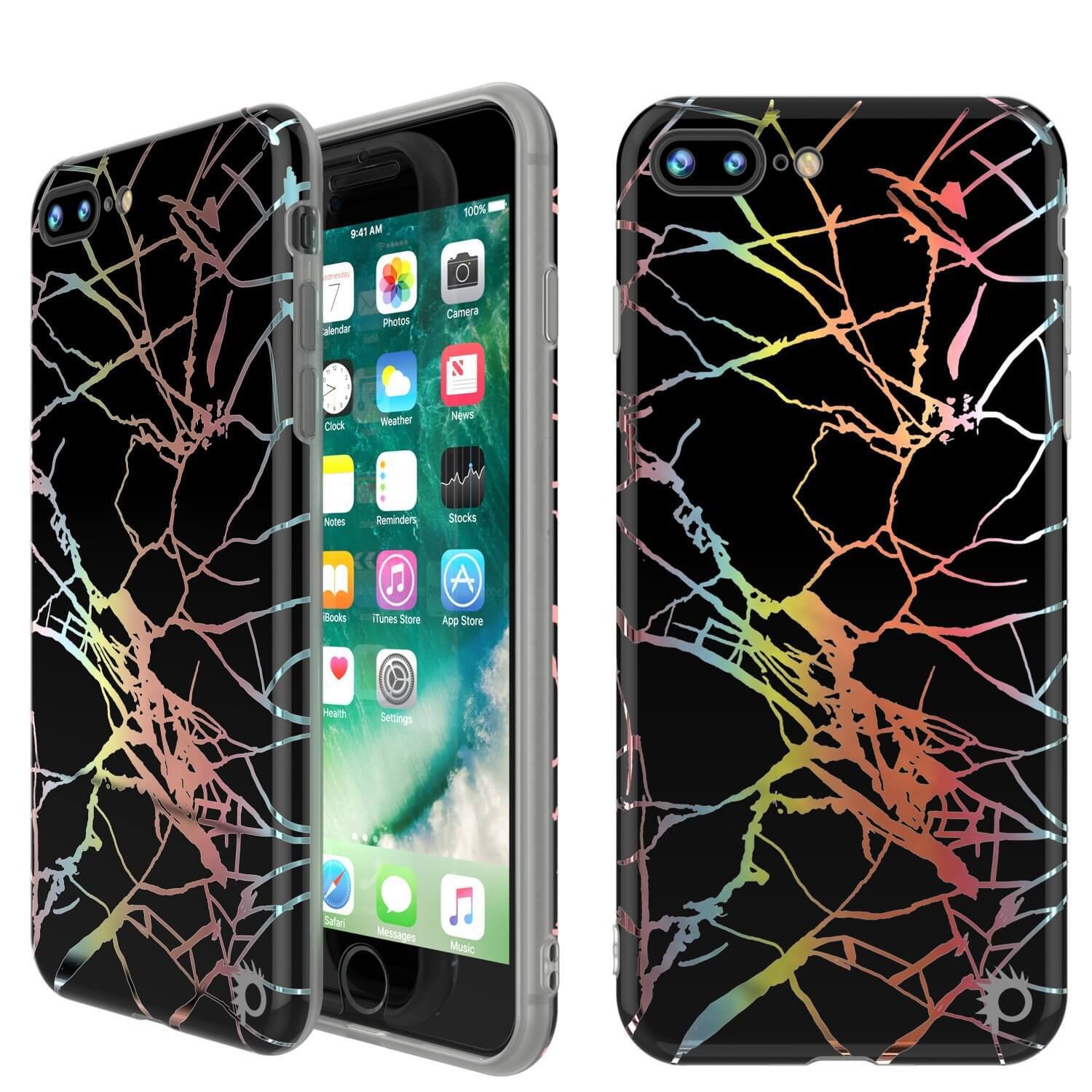 Capa de mármore Punkcase para iPhone 8+ / 7+ Plus, proteção total do corpo com protetor de tela de vidro temperado 9H (Miragem Preto)