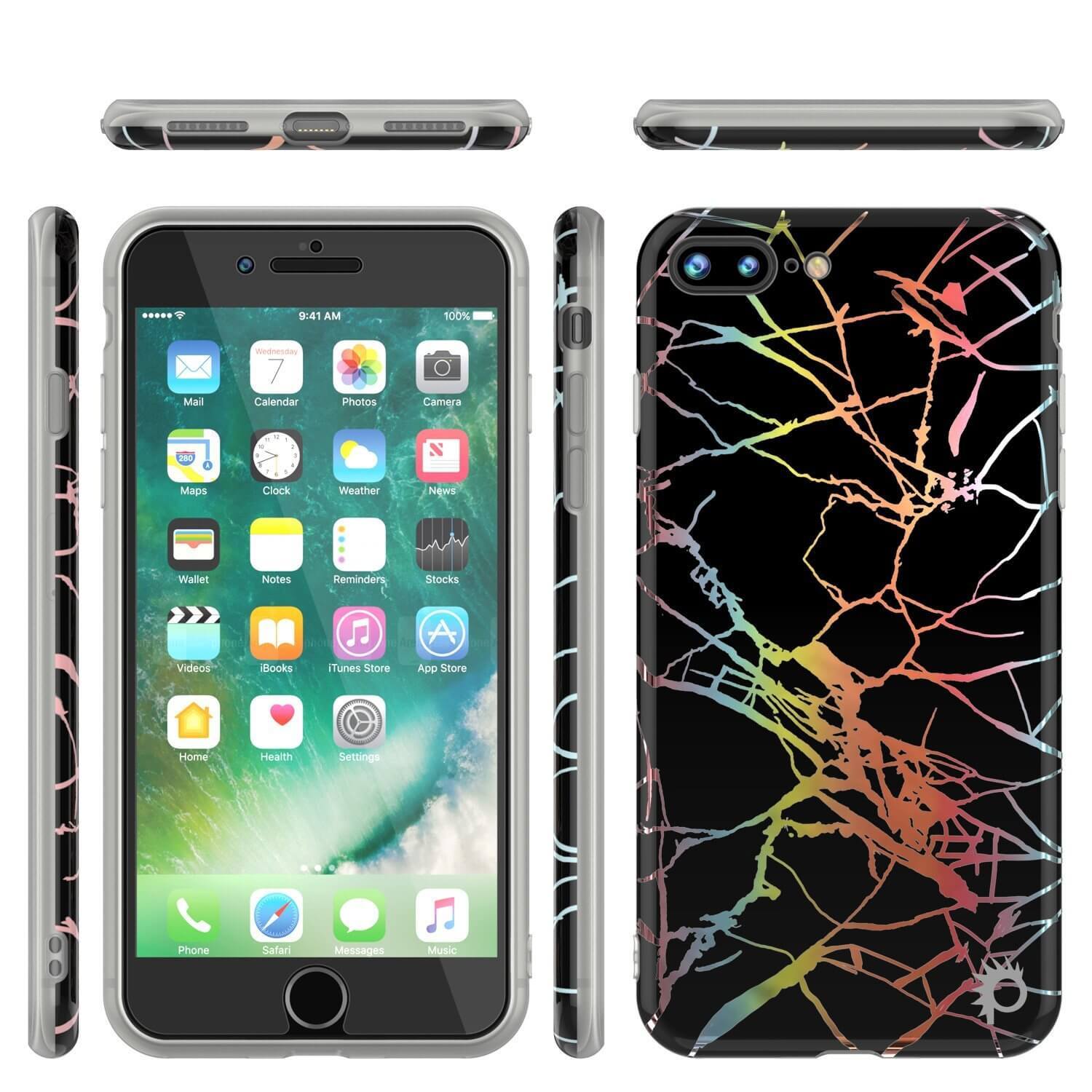 Punkcase iPhone 8+ / 7+ Plus Marble Case, Protective Full Body Cover W/9H Tempered Glass Screen Protector (Black Mirage) 