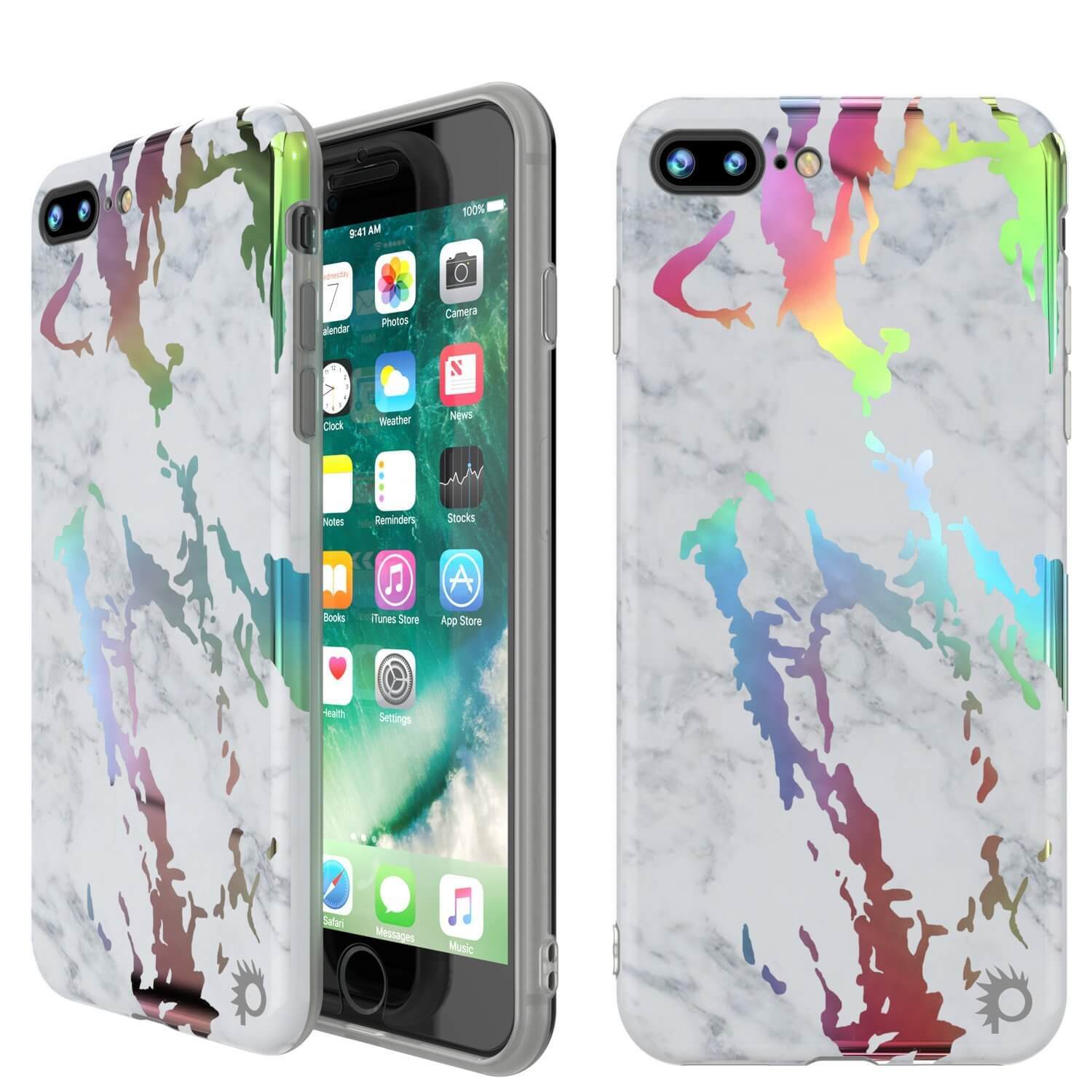 Capa Punkcase para iPhone 8+ / 7+ Plus em Mármore, Cobertura Protetora de Corpo Inteiro com Protetor de Tela de Vidro Temperado 9H (Blanco Marmo)