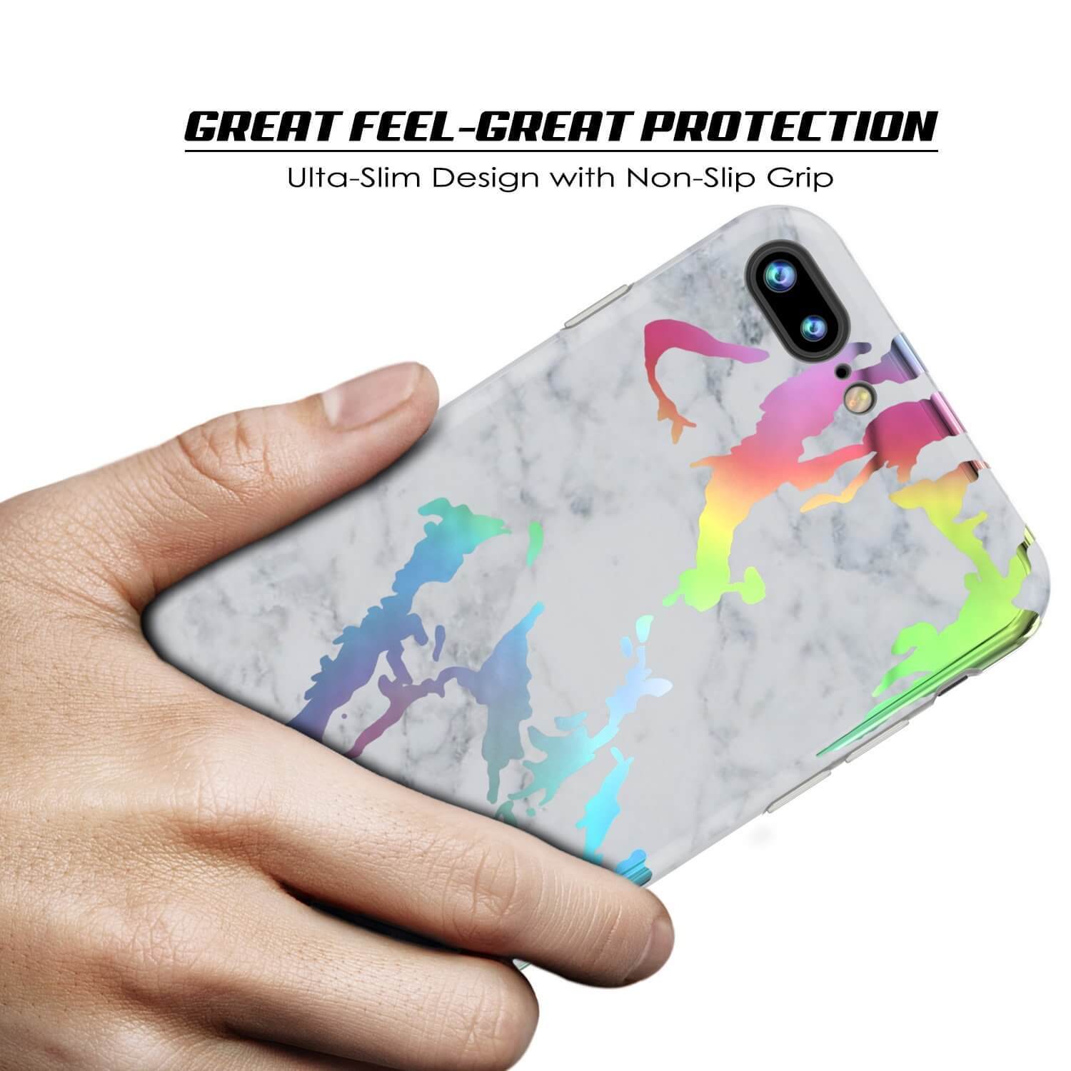Punkcase iPhone 8+ / 7+ Plus Marble Case, Protective Full Body Cover W/9H Tempered Glass Screen Protector (Blanco Marmo) (Color in image: Black Mirage)