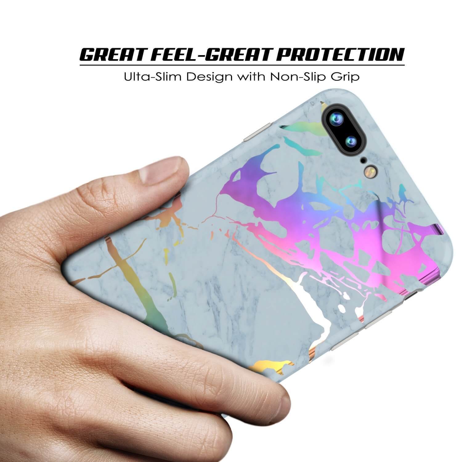 Punkcase iPhone 8+ / 7+ Plus Marble Case, Protective Full Body Cover W/9H Tempered Glass Screen Protector (Blue Marmo) (Color in image: Blanco Marmo)