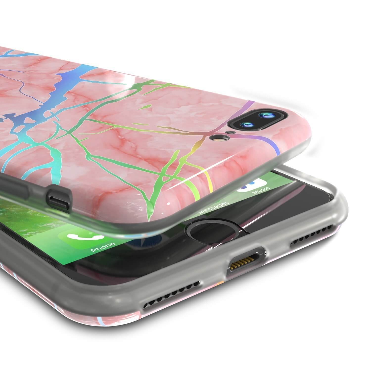 Punkcase iPhone 8+ / 7+ Plus Marble Case, Protective Full Body Cover W/9H Tempered Glass Screen Protector (Rose Mirage) (Color in image: Teal Onyx)