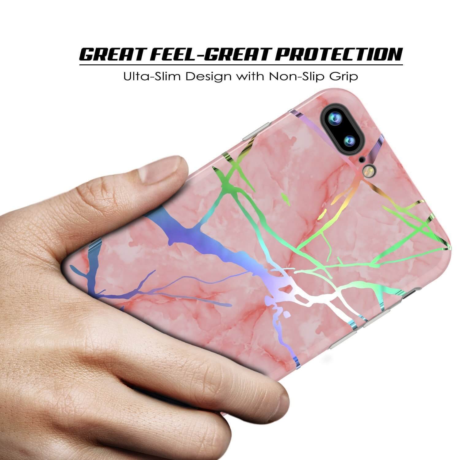 Punkcase iPhone 8+ / 7+ Plus Marble Case, Protective Full Body Cover W/9H Tempered Glass Screen Protector (Rose Mirage) (Color in image: Blue Marmo)