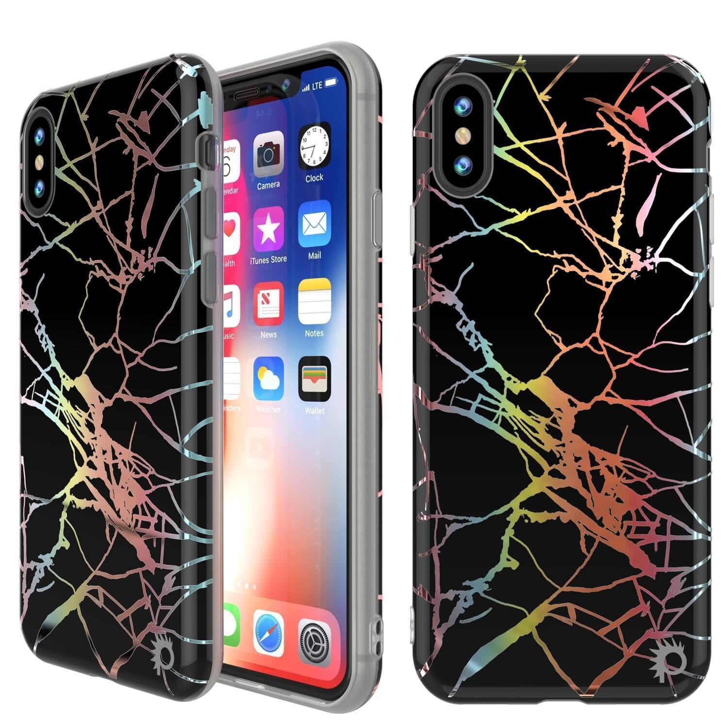 Capa de mármore para iPhone XR da Punkcase, Protetor de corpo inteiro (Miragem preta)