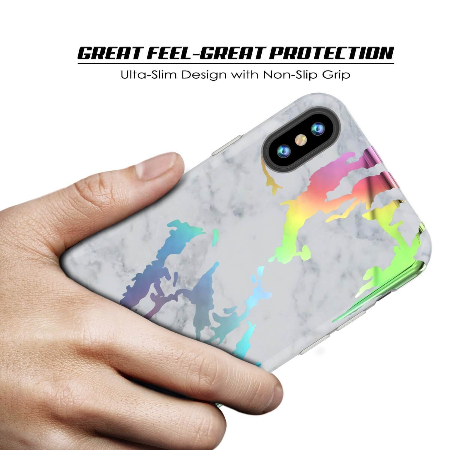 Punkcase iPhone X Marble Case, Protective Full Body Cover W/9H Tempered Glass Screen Protector (Blanco Marmo) (Color in image: Black Mirage)
