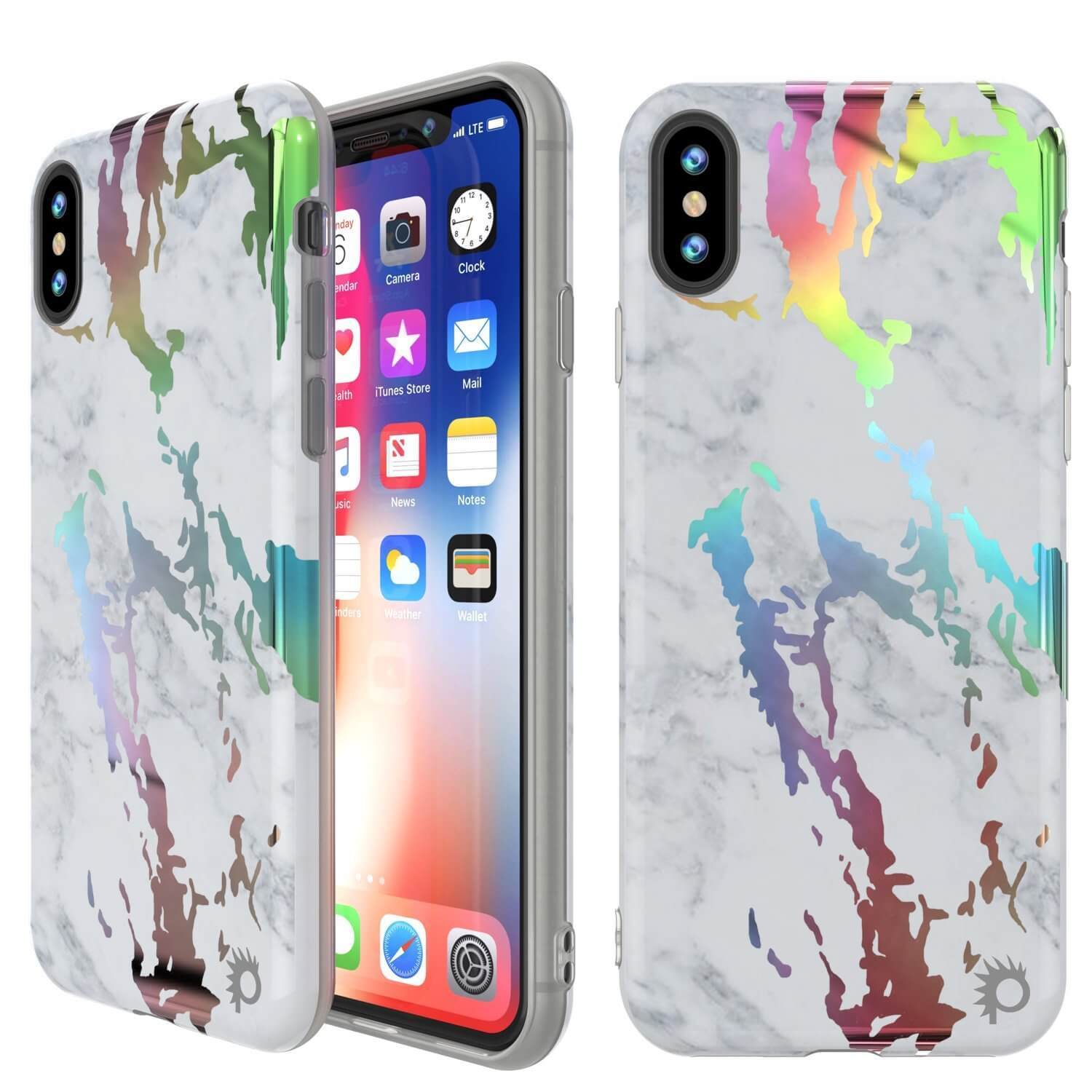Capa de mármore Punkcase para iPhone X, cobertura total protetora com protetor de tela de vidro temperado 9H (Blanco Marmo)