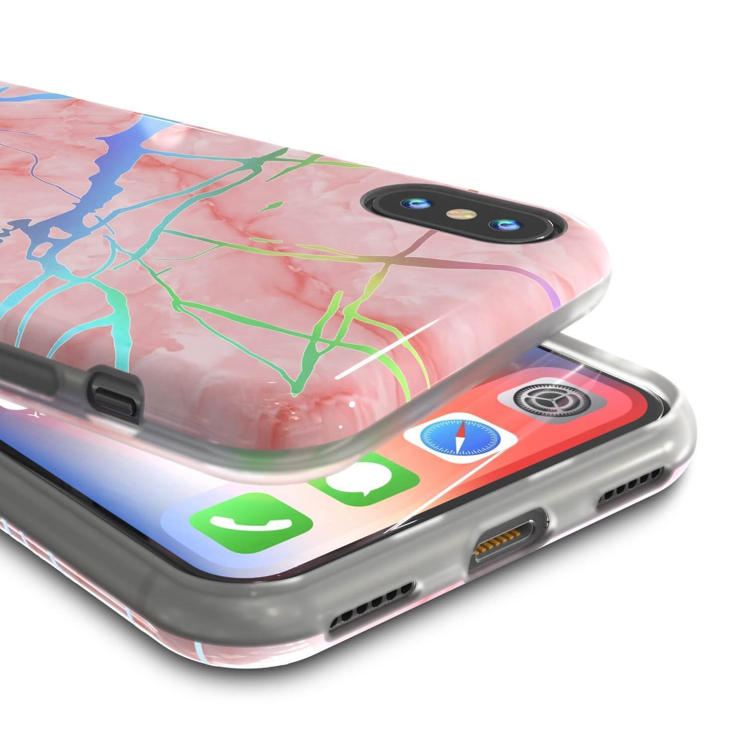 Punkcase iPhone X Marble Case, Protective Full Body Cover W/9H Tempered Glass Screen Protector (Rose Gold Mirage) (Color in image: Teal Onyx)