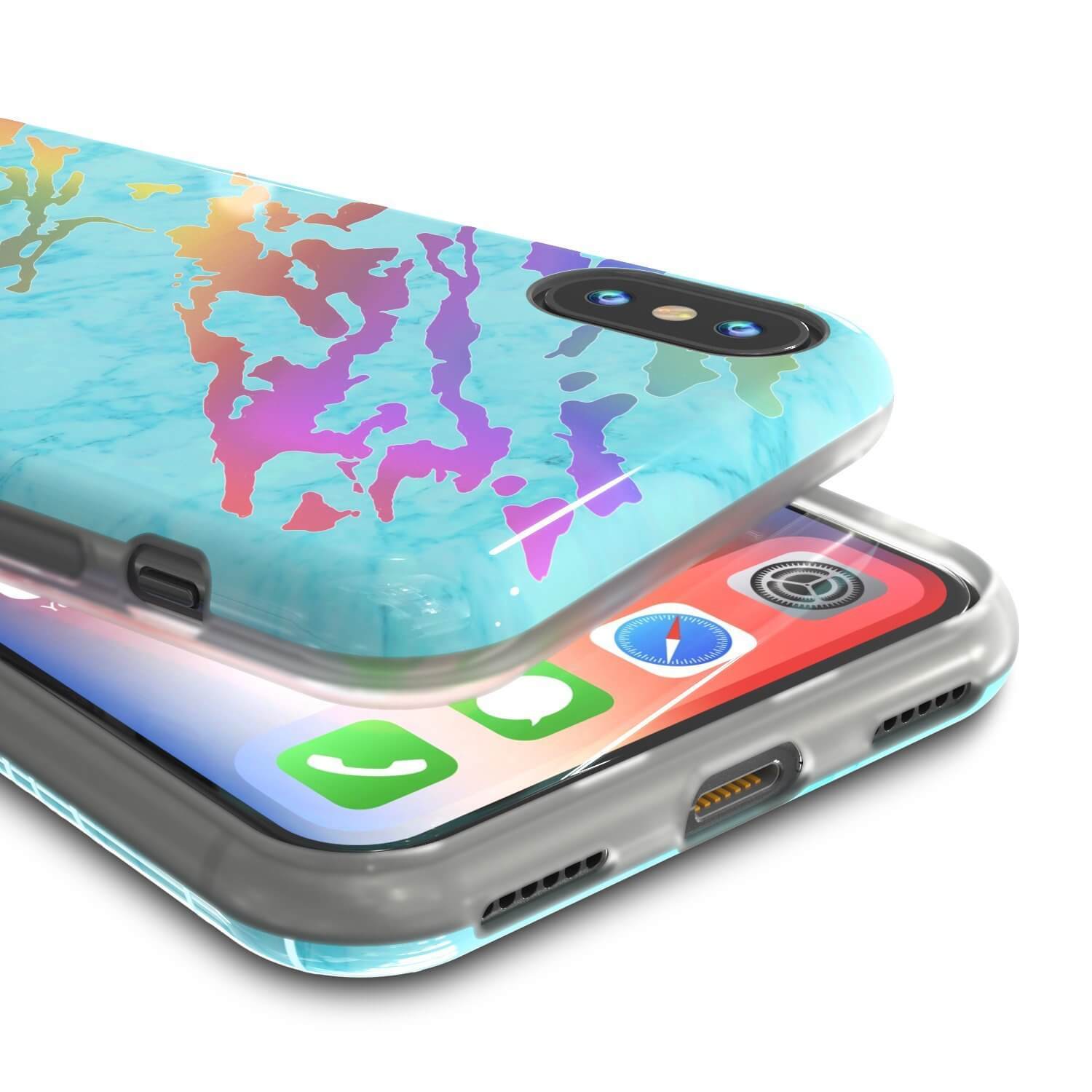 Punkcase iPhone X Marble Case, Protective Full Body Cover W/9H Tempered Glass Screen Protector (Teal Onyx) (Color in image: Black Mirage)
