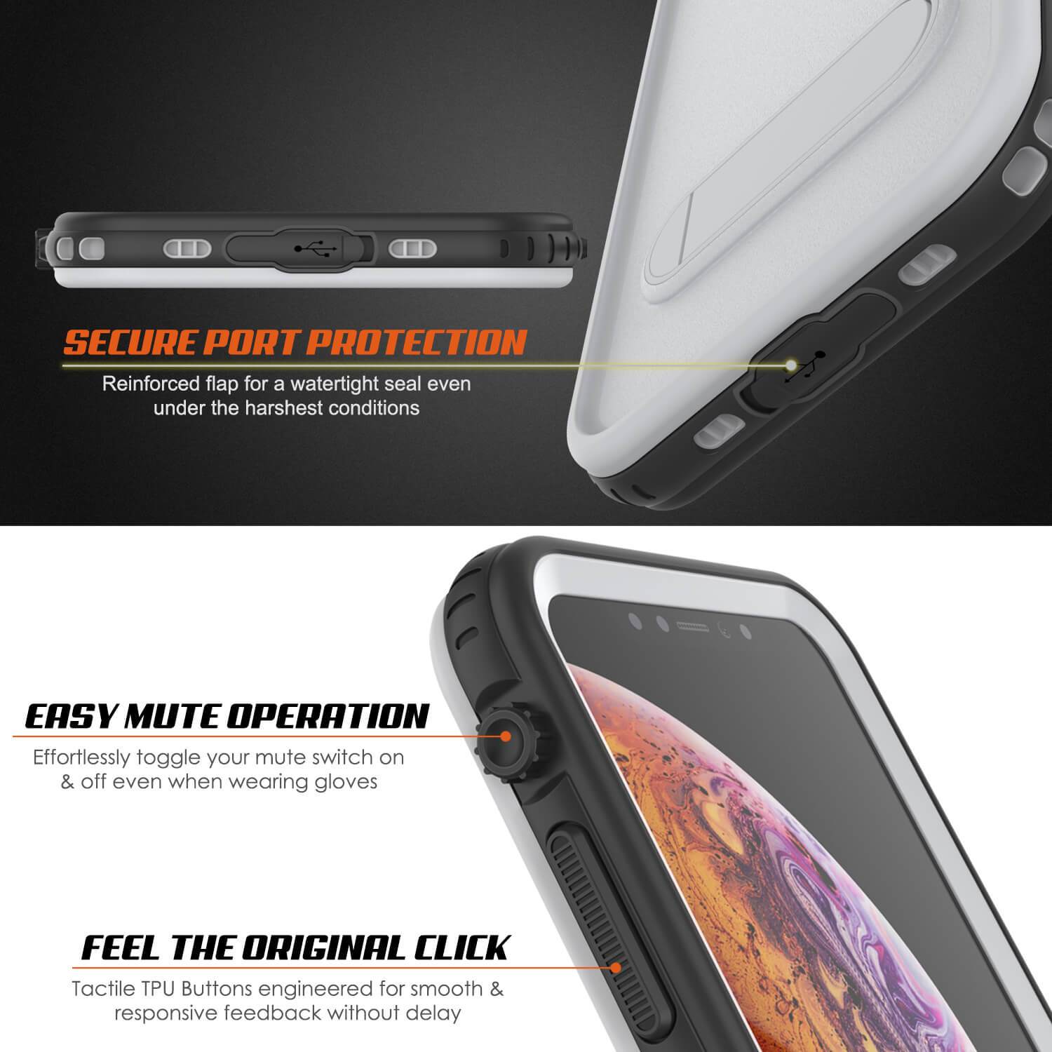 iPhone XS Max Waterproof Case, Punkcase [KickStud Series] Armor Cover [White] (Color in image: Red)