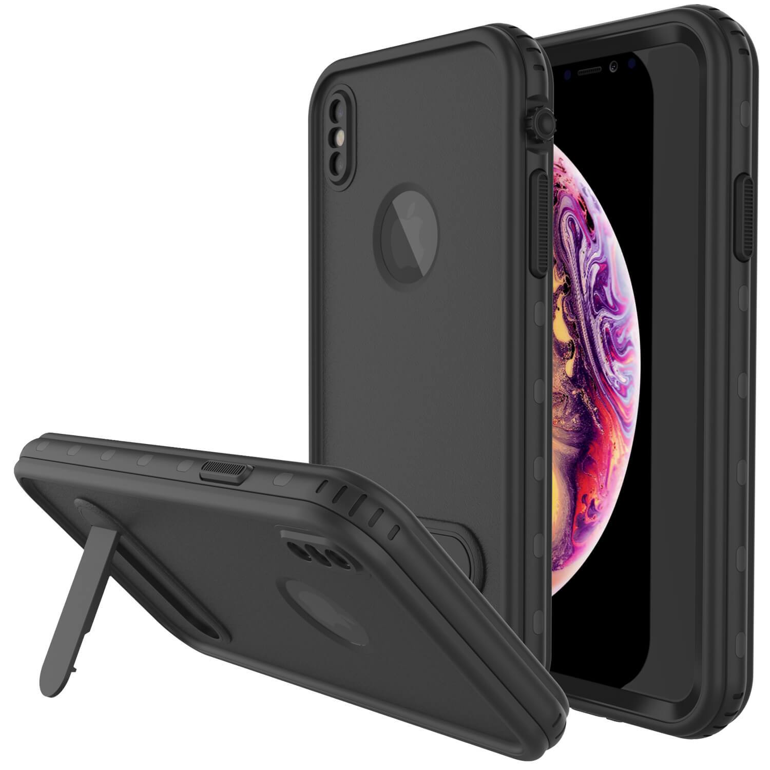 Capa à Prova d'Água para iPhone XS, Punkcase [Série KickStud] Capa Armadura [Preto]