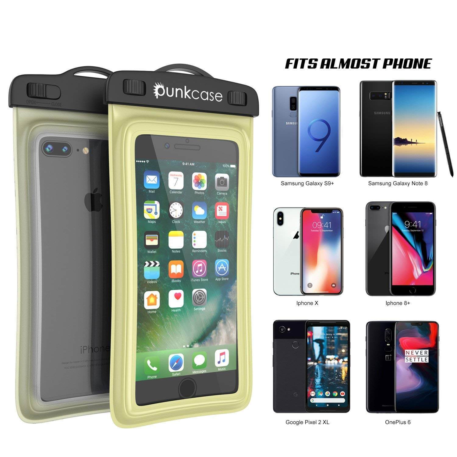 Waterproof Phone Pouch, PunkBag Universal Floating Dry Case Bag for most Cell Phones [Light Green] (Color in image: Clear)