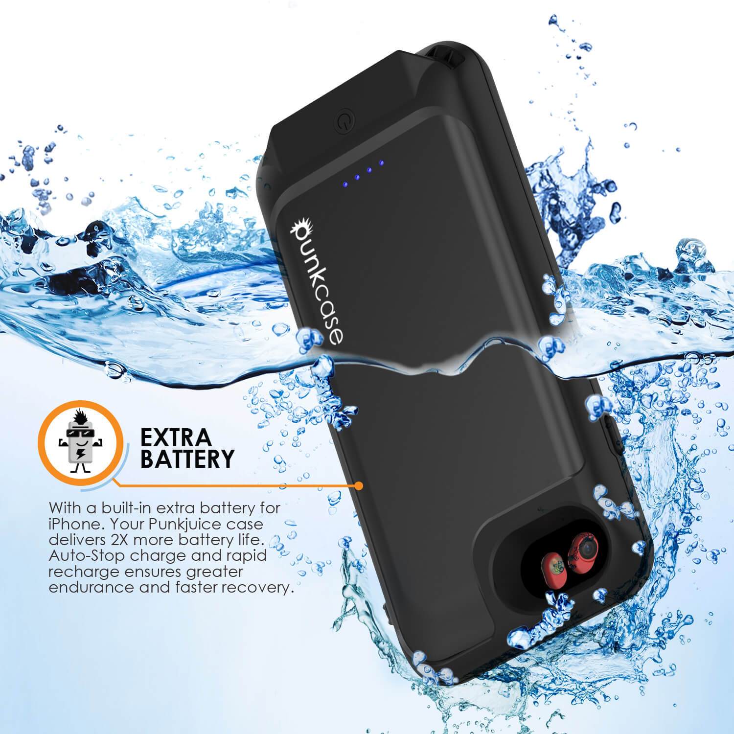 iPhone 6/6s Battery Case PunkJuice  - Waterproof Slim Portable Power Juice Bank with 2750mAh High Capacity (Jet Black) (Color in image: Teal)