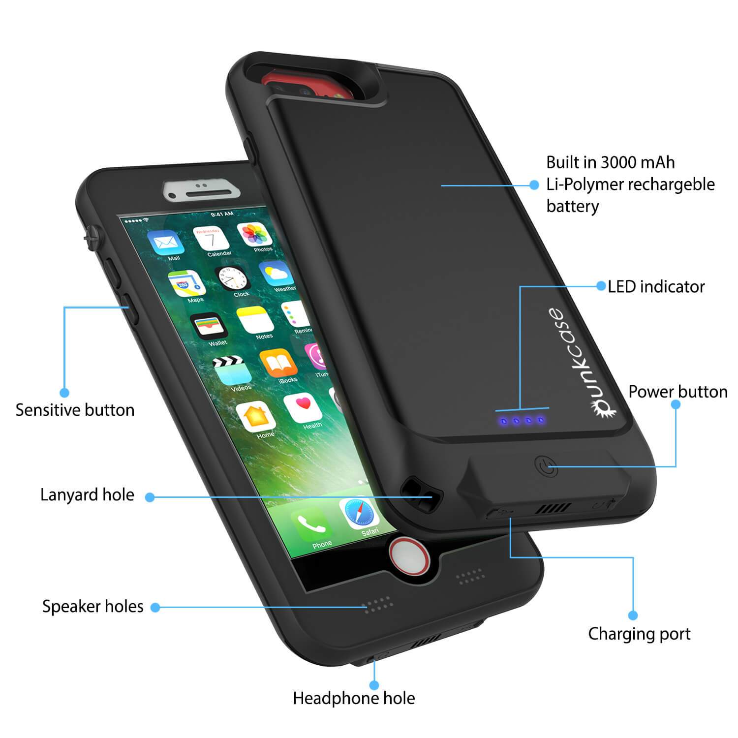 iPhone 6/6s Battery Case PunkJuice  - Waterproof Slim Portable Power Juice Bank with 2750mAh High Capacity (Jet Black)