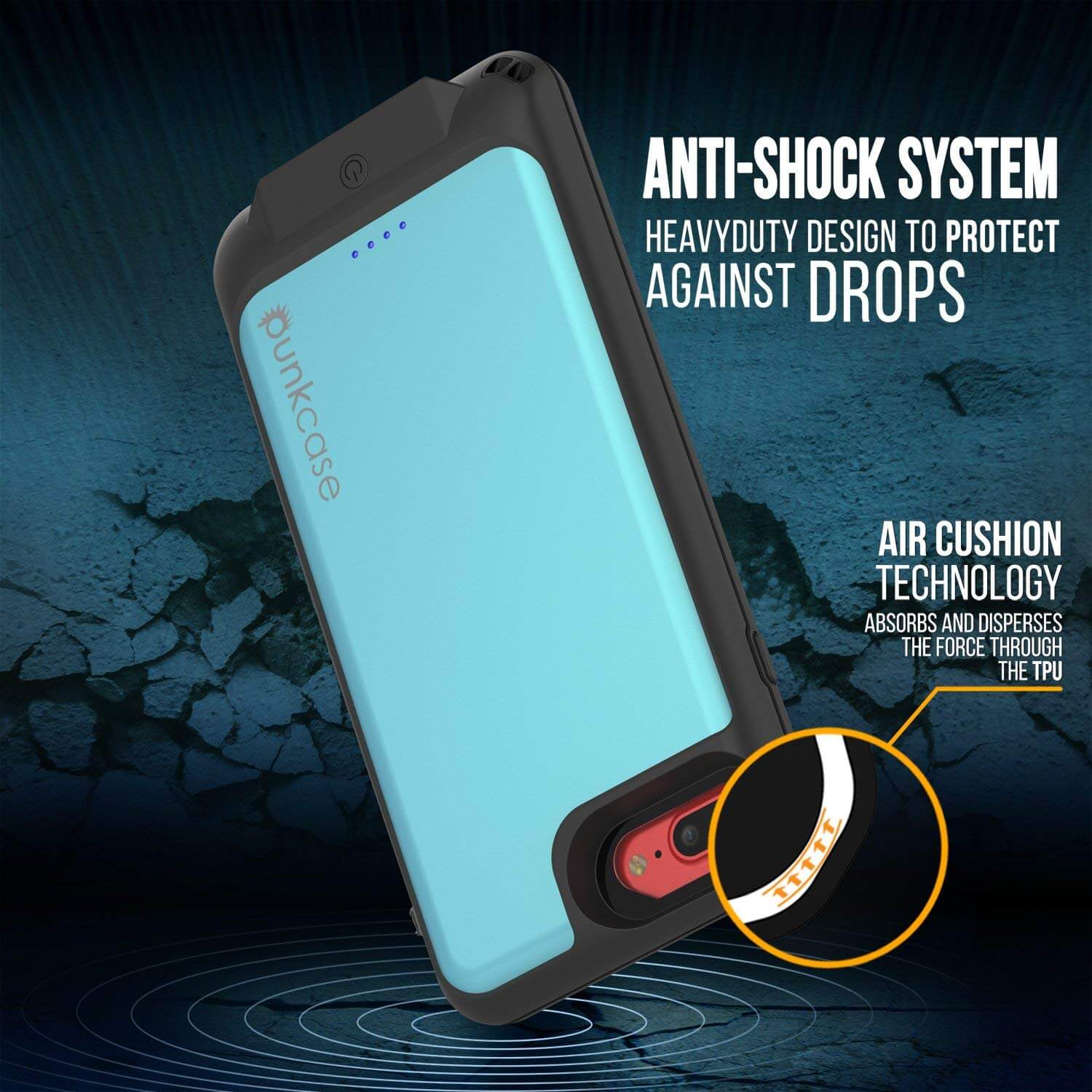 PunkJuice iPhone 6+ Plus/6s+ Plus Battery Case Teal - Waterproof Power Juice Bank w/ 4300mAh