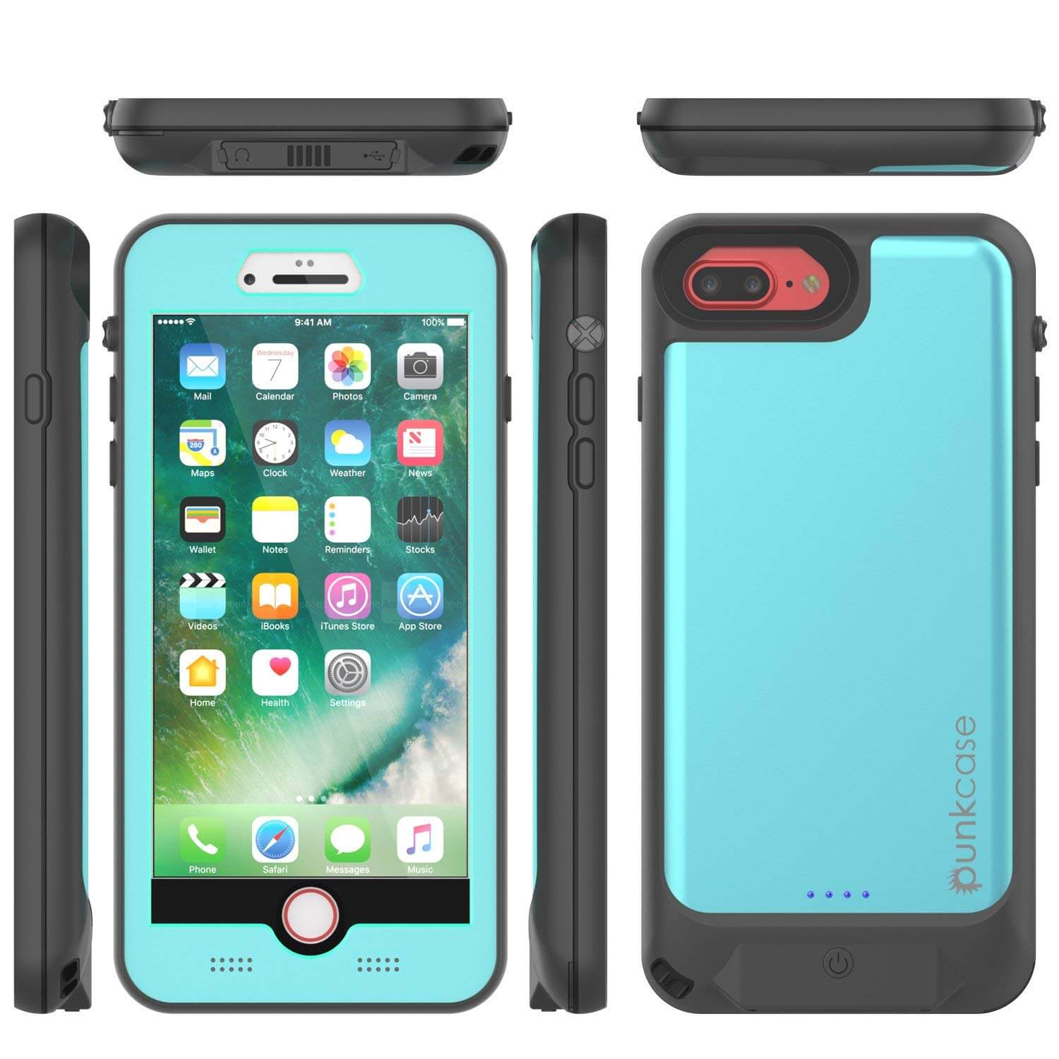 PunkJuice iPhone 6+ Plus/6s+ Plus Battery Case Teal - Waterproof Power Juice Bank w/ 4300mAh