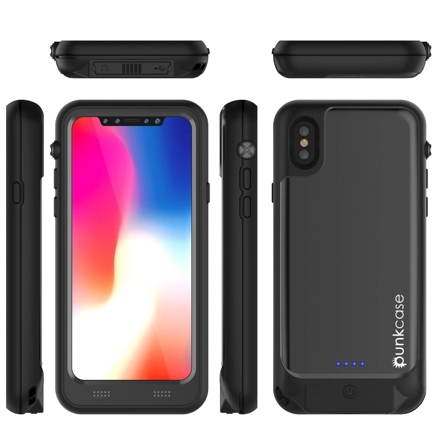 PunkJuice iPhone X Battery Case, Waterproof, IP68 Certified [Ultra Slim] [Black] 