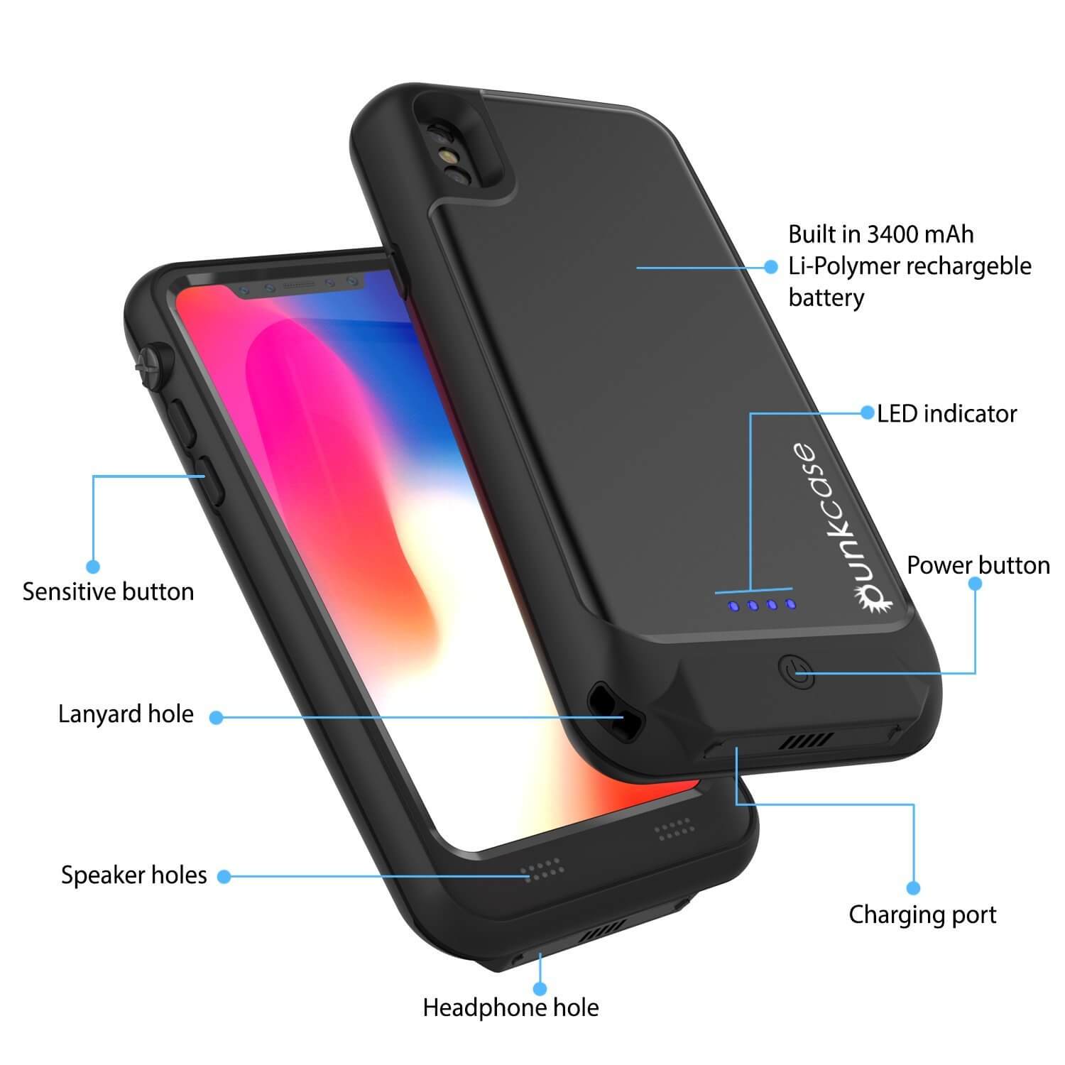 PunkJuice iPhone X Battery Case, Waterproof, IP68 Certified [Ultra Slim] [Black] (Color in image: rosegold)