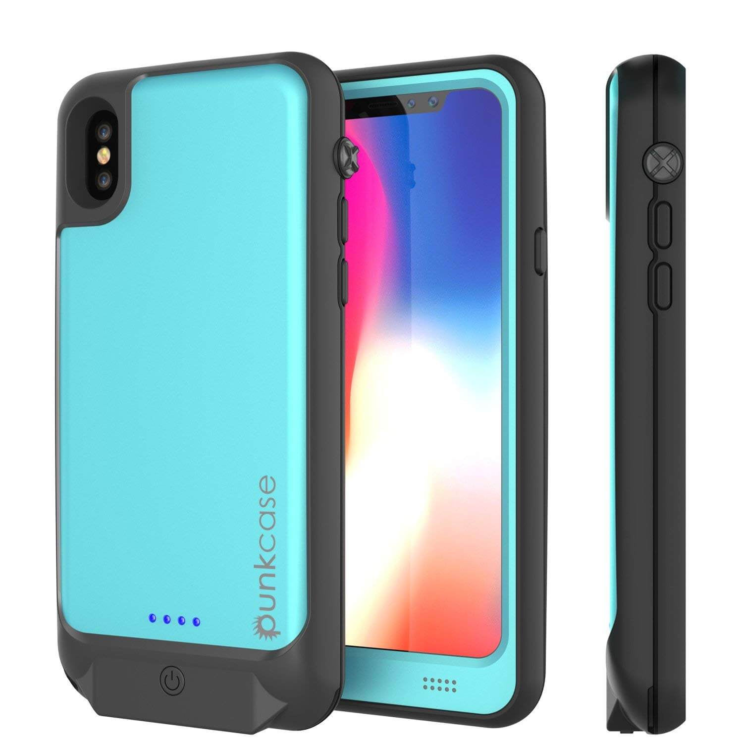 Capa de Bateria PunkJuice para iPhone X, à Prova d'Água, Certificado IP68 [Ultra Fina] [Azul-Verde]