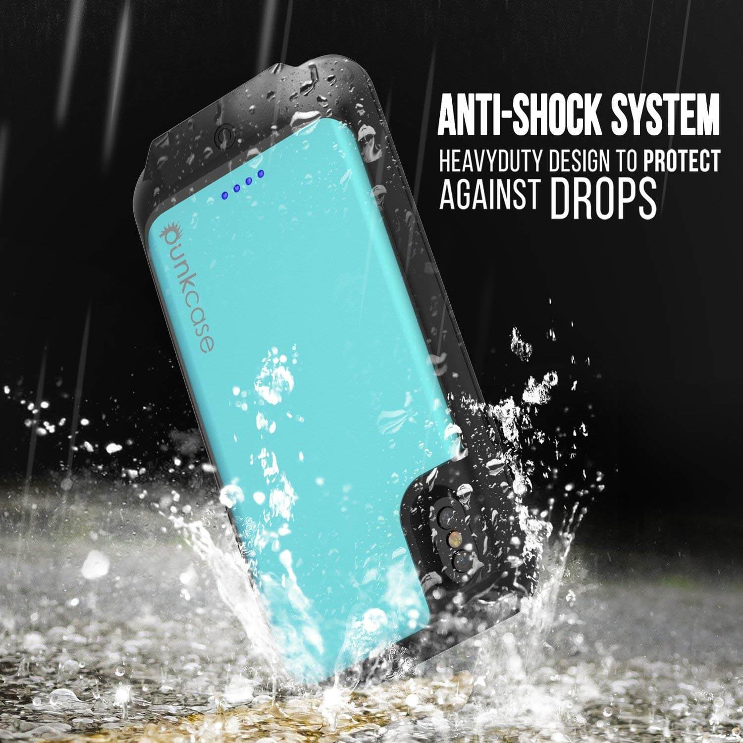 PunkJuice iPhone X Battery Case, Waterproof, IP68 Certified [Ultra Slim] [Teal] 