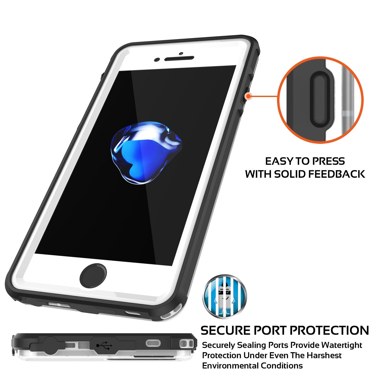 EASY TO PRESS WITH SOLID FEEDBACK SECURE PORT PROTECTION Securely Sealing Ports Provide Watertight Protection Under Even The Harshest Environmental Conditions (Color in image: light green)