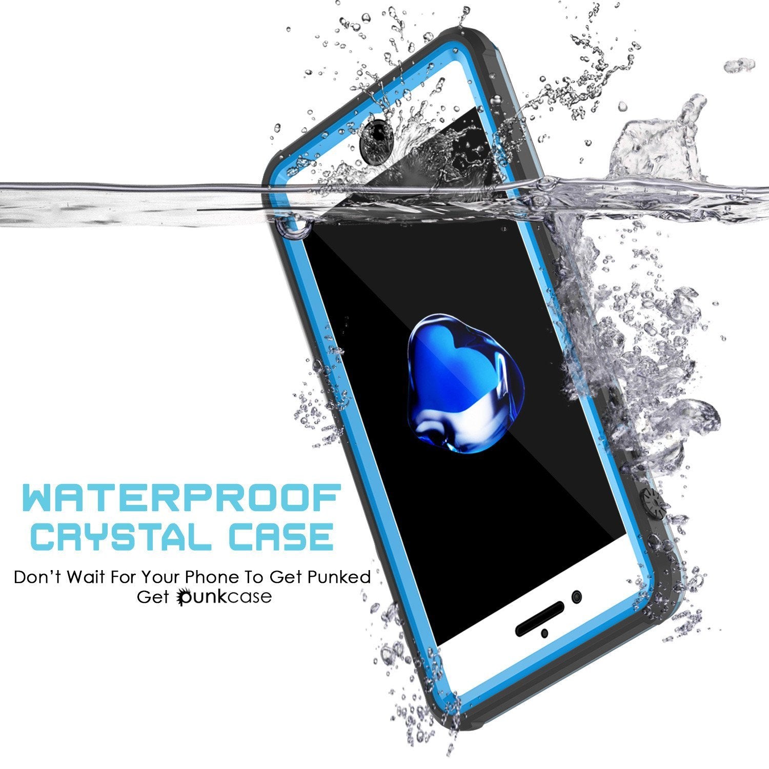 iPhone 8+ Plus Waterproof Case, PUNKcase CRYSTAL Light Blue  W/ Attached Screen Protector  | Warranty (Color in image: purple)