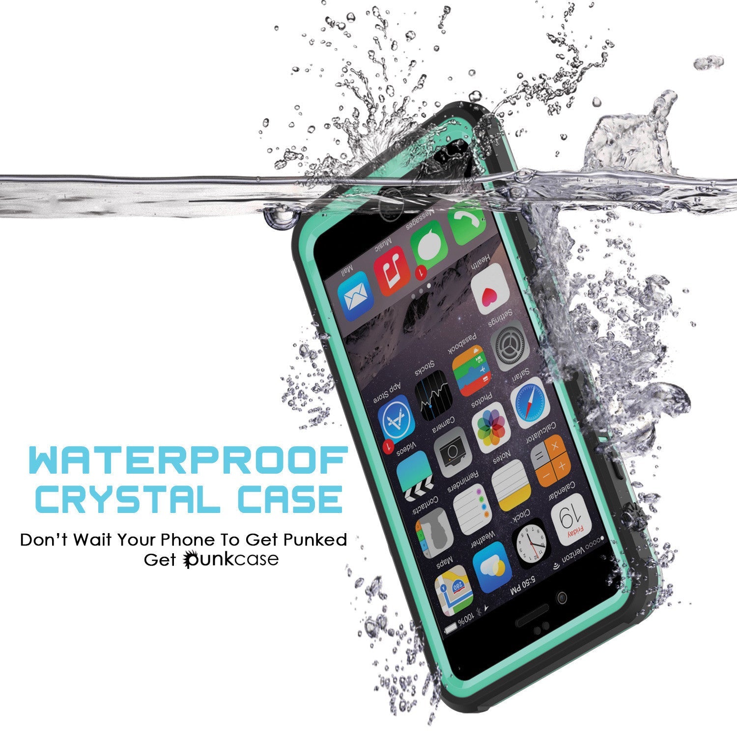 iPhone 6+/6S+ Plus Waterproof Case, PUNKcase CRYSTAL Teal W/ Attached Screen Protector | Warranty (Color in image: black)