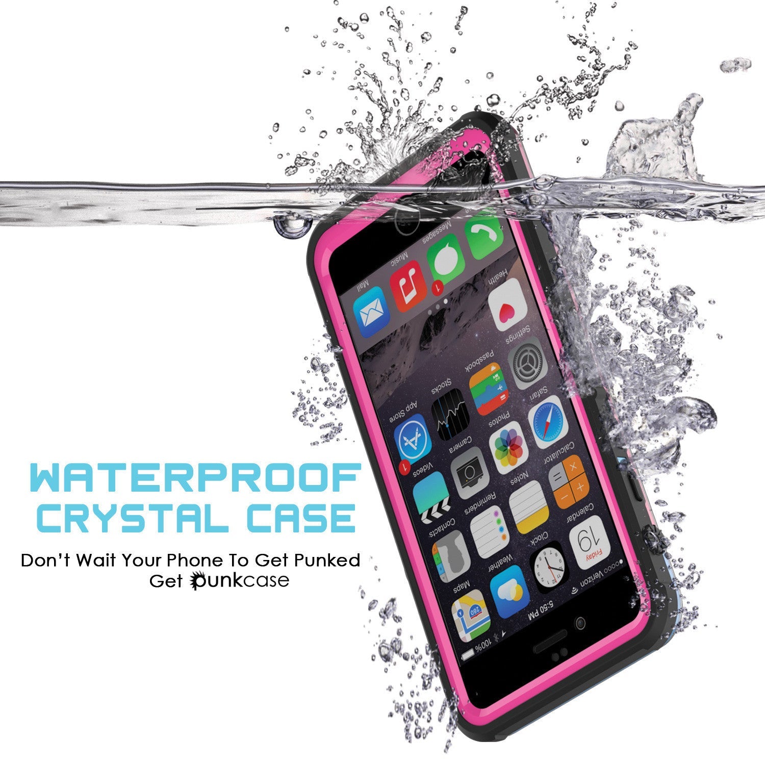 iPhone 6+/6S+ Plus Waterproof Case, PUNKcase CRYSTAL  Pink W/ Attached Screen Protector | Warranty (Color in image: black)