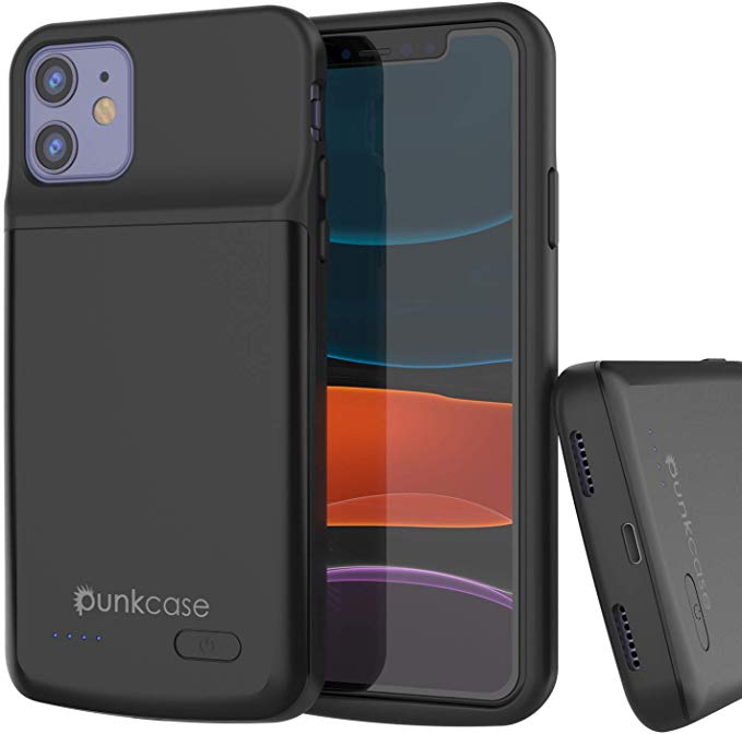 Capa de bateria iPhone 11, PunkJuice Power Bank de carregamento rápido de 5000mAh com Protetor de Tela | [Preto]