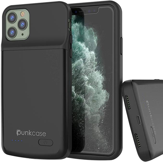 Capa de bateria para iPhone 11 Pro, PunkJuice 5000mAH Power Bank de carregamento rápido com protetor de tela | [Preto]