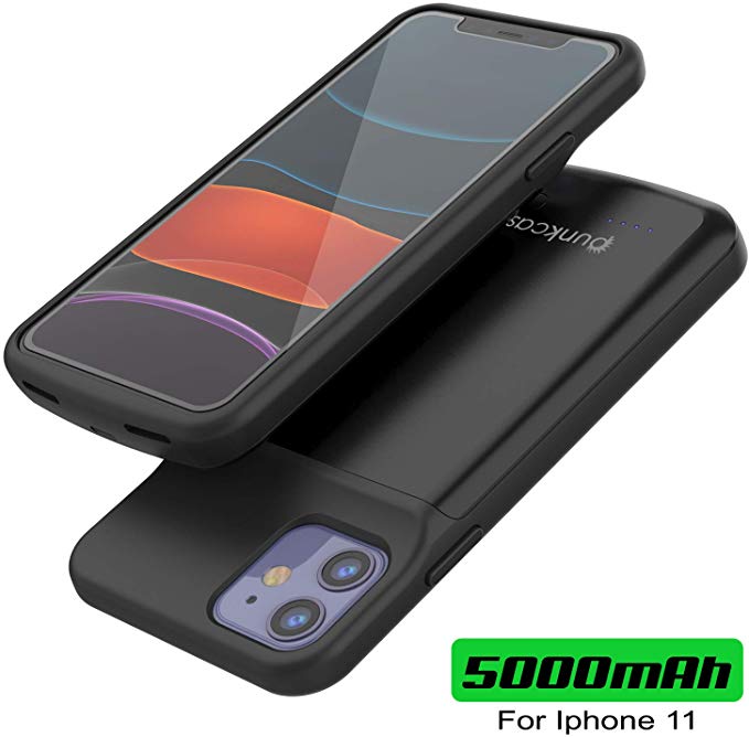 Capa de bateria iPhone 11, PunkJuice Power Bank de carregamento rápido de 5000mAh com Protetor de Tela | [Preto]