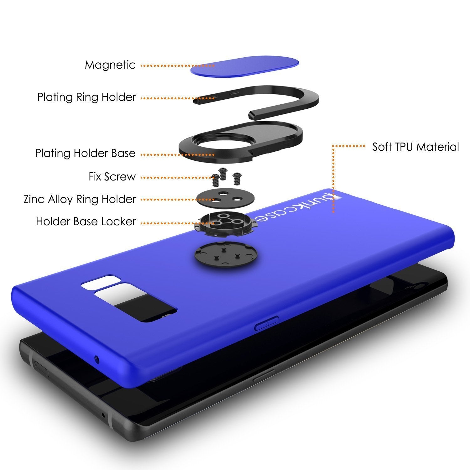 Galaxy Note 8 Case, Punkcase Magnetix Protective TPU Cover W/ Kickstand, Screen Protector [Blue] (Color in image: black)