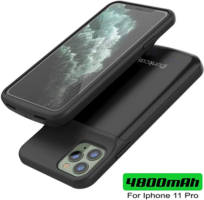 Capa de bateria para iPhone 11 Pro, PunkJuice 5000mAH Power Bank de carregamento rápido com protetor de tela | [Preto]