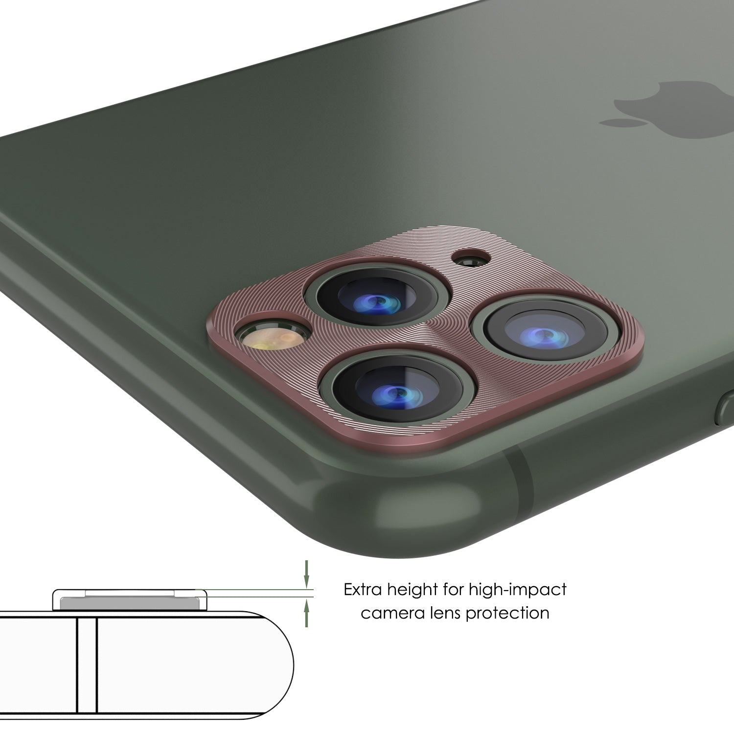 Punkcase iPhone 11 Pro Max Camera Protector Ring [Rose-Gold] (Color in image: Red)