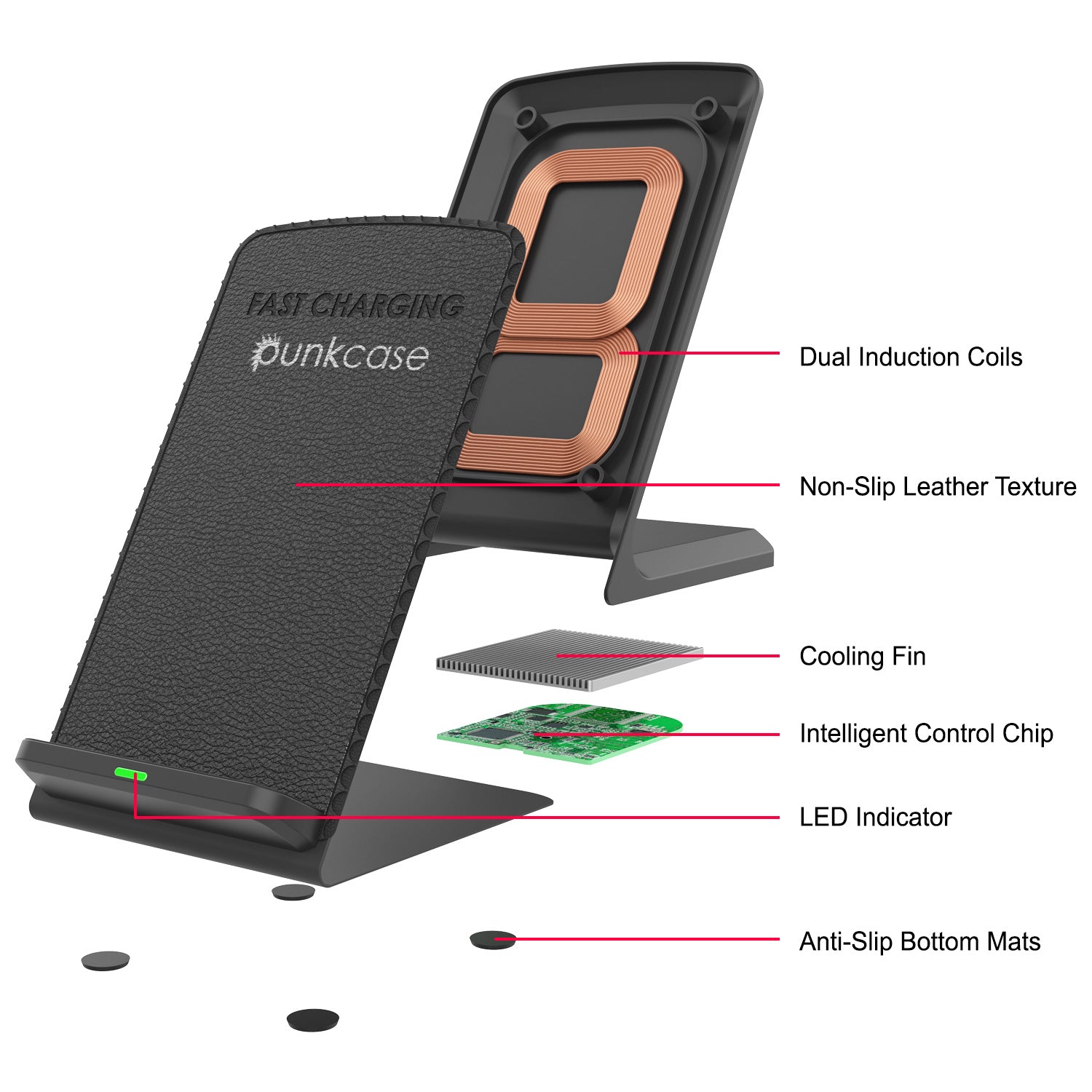Dual Induction Coils Non-Slip Leather Texture Cooling Fin Intelligent Control Chip LED Indicator Anti-Slip Bottom Mats