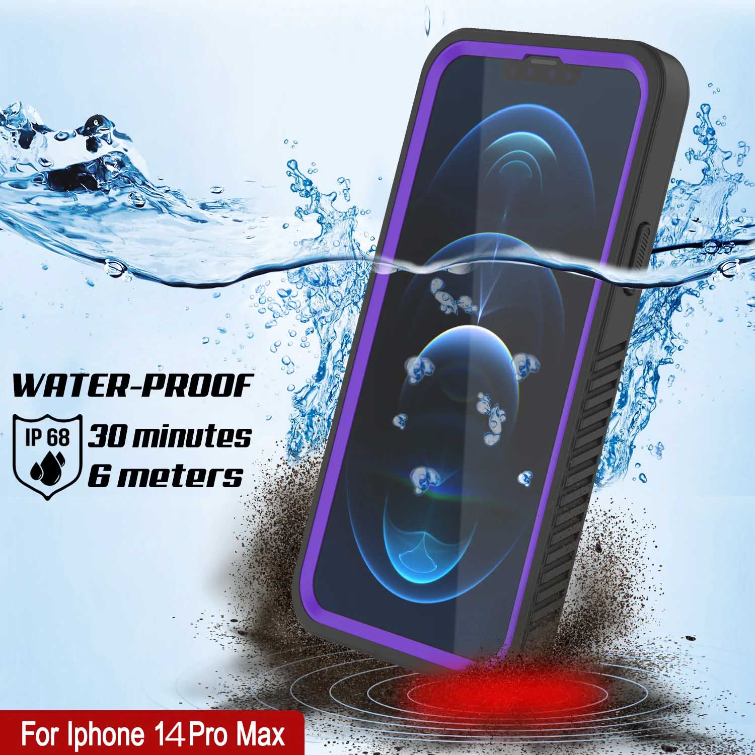 WATER-PROOF .- IP68 Certified 30 minutes C 6 matears For Iphone 14 Pro Max (Color in image: Light Blue)