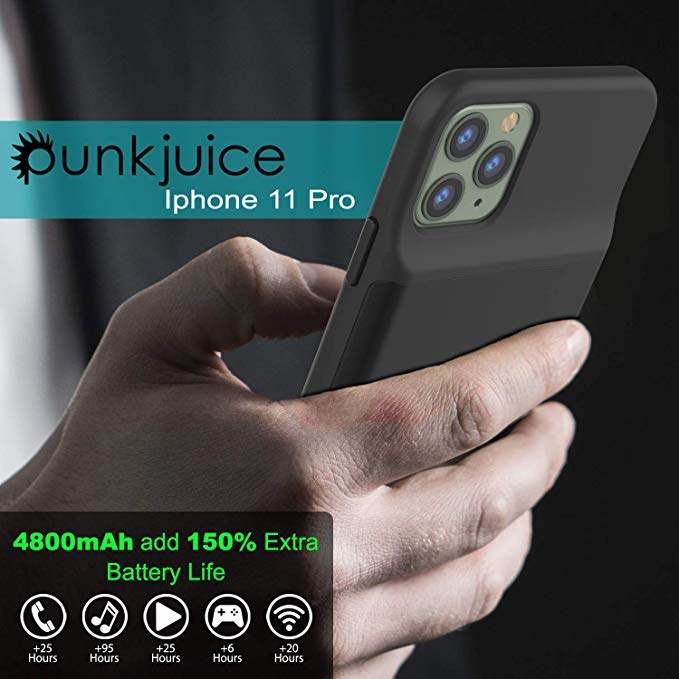 Capa de bateria para iPhone 11 Pro, PunkJuice 5000mAH Power Bank de carregamento rápido com protetor de tela | [Preto]
