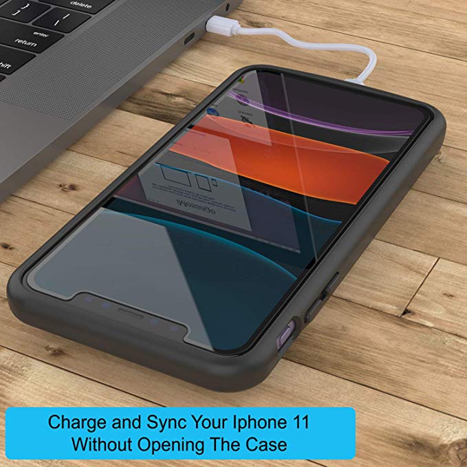 Capa de bateria iPhone 11, PunkJuice Power Bank de carregamento rápido de 5000mAh com Protetor de Tela | [Preto]