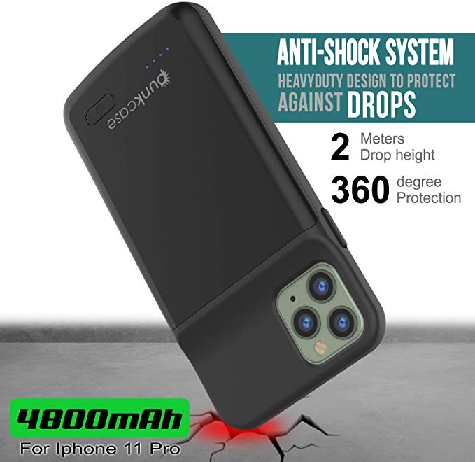 Capa de bateria para iPhone 11 Pro, PunkJuice 5000mAH Power Bank de carregamento rápido com protetor de tela | [Preto]
