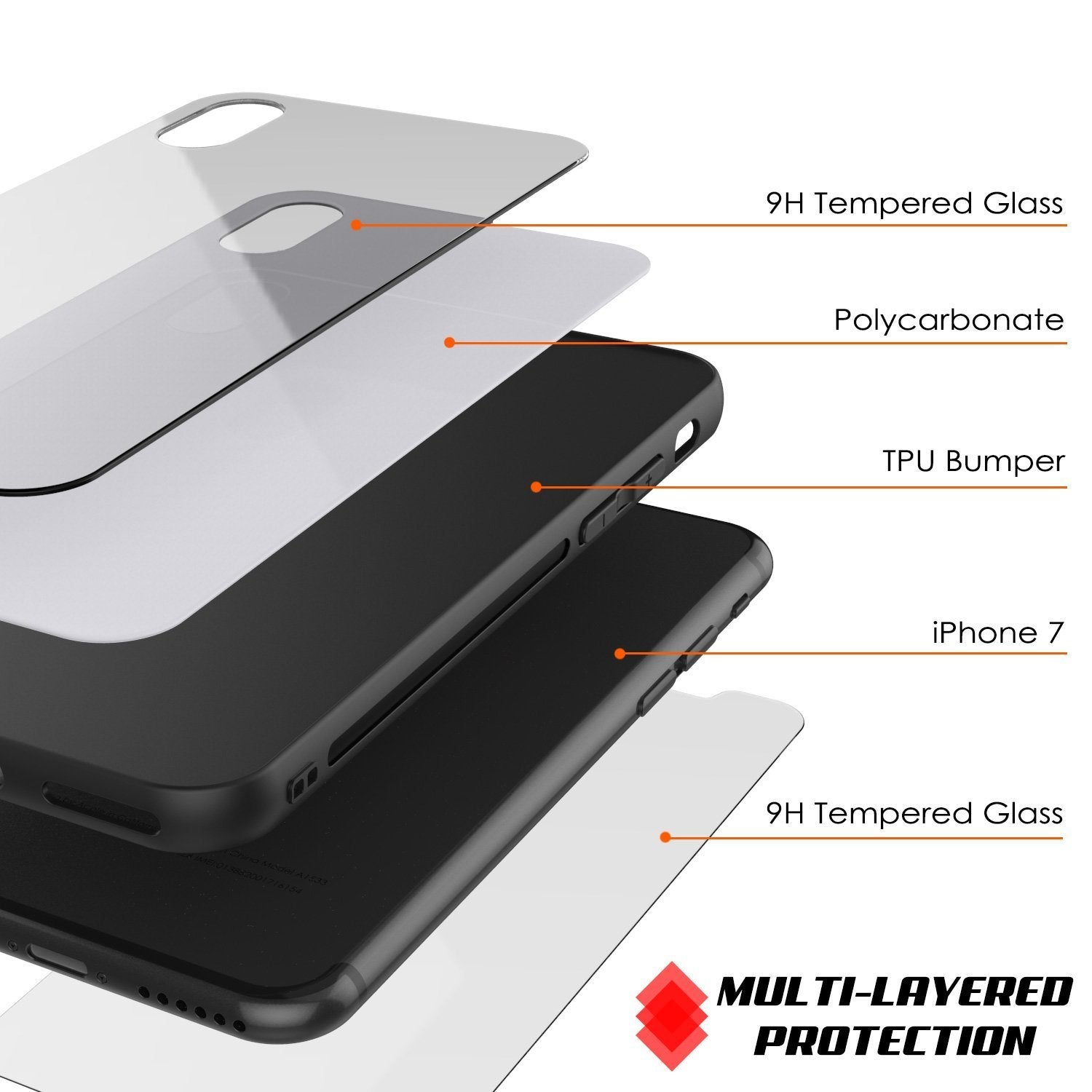 iPhone SE (4.7") Case, Punkcase GlassShield Ultra Thin Protective 9H Full Body Tempered Glass Cover W/ Drop Protection & Non Slip Grip for Apple iPhone 7 / Apple iPhone SE (4.7") (White) (Color in image: Red)