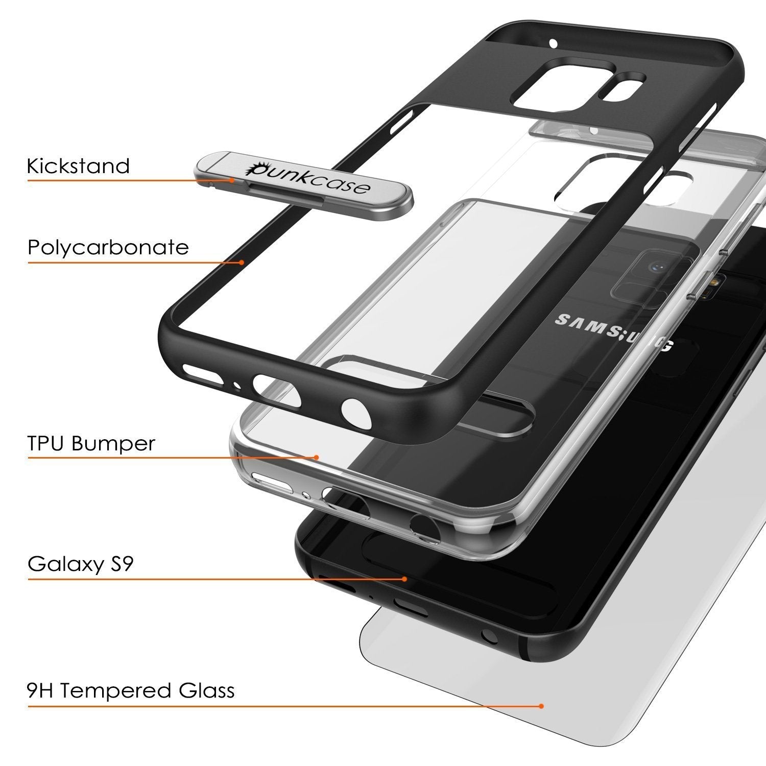Galaxy S9 Case, PUNKcase [LUCID 3.0 Series] [Slim Fit] [Clear Back] Armor Cover w/ Integrated Kickstand, Anti-Shock System & PUNKSHIELD Screen Protector for Samsung Galaxy S9 [Black] (Color in image: Blue)