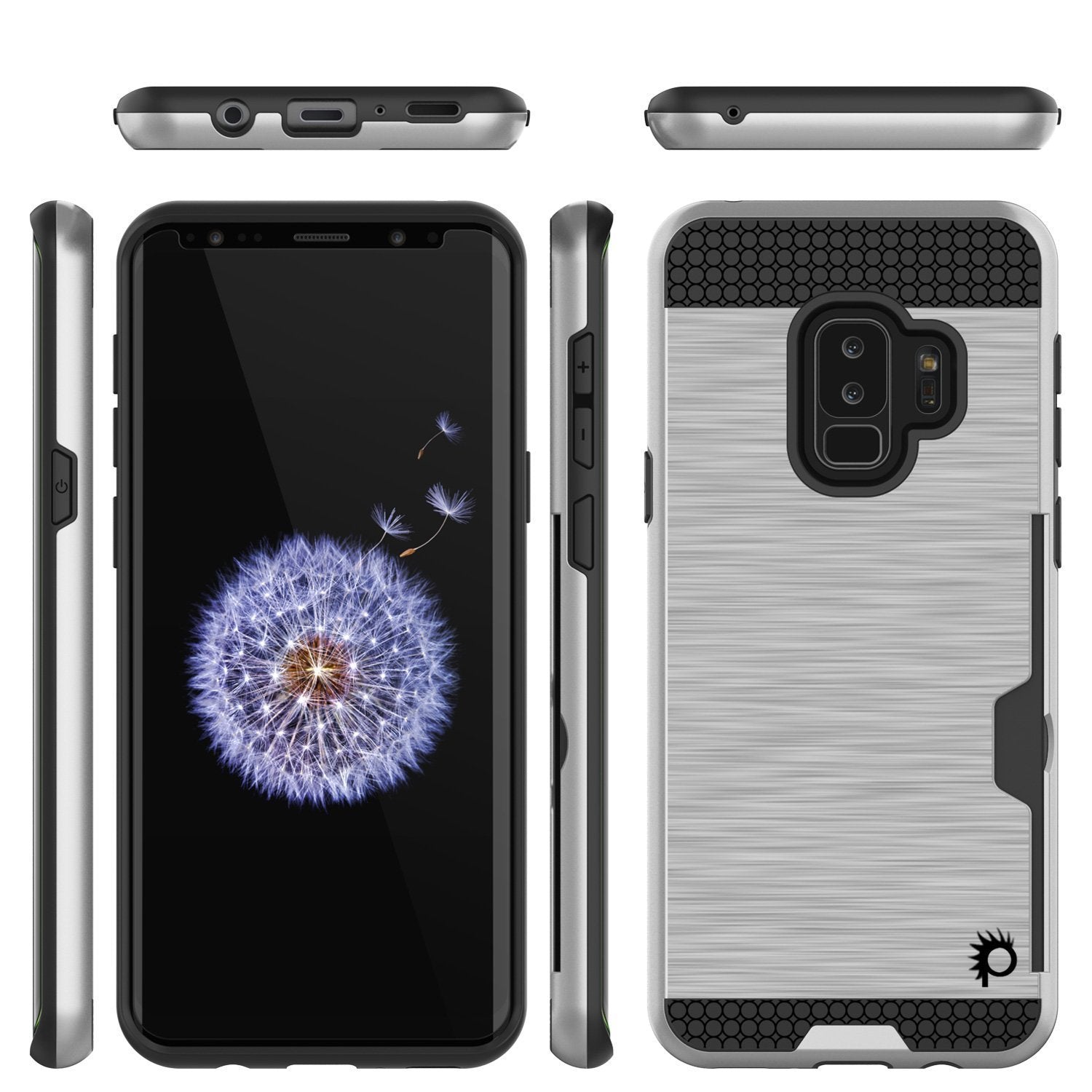 Galaxy S9 Plus Case, PUNKcase [SLOT Series] [Slim Fit] Dual-Layer Armor Cover w/Integrated Anti-Shock System, Credit Card Slot [Silver] (Color in image: Navy)