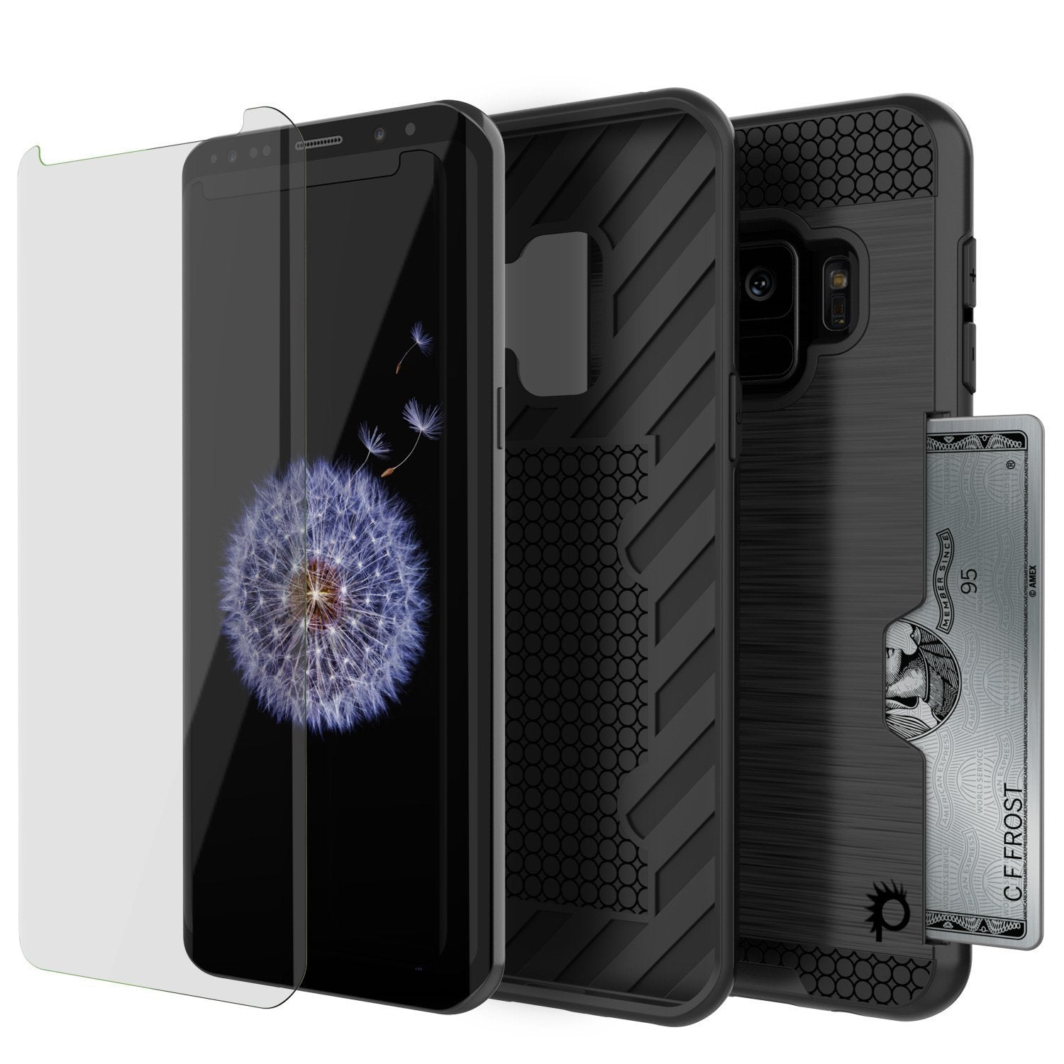 Galaxy S9 Case, PUNKcase [SLOT Series] [Slim Fit] Dual-Layer Armor Cover w/Integrated Anti-Shock System, Credit Card Slot [Black] (Color in image: White)