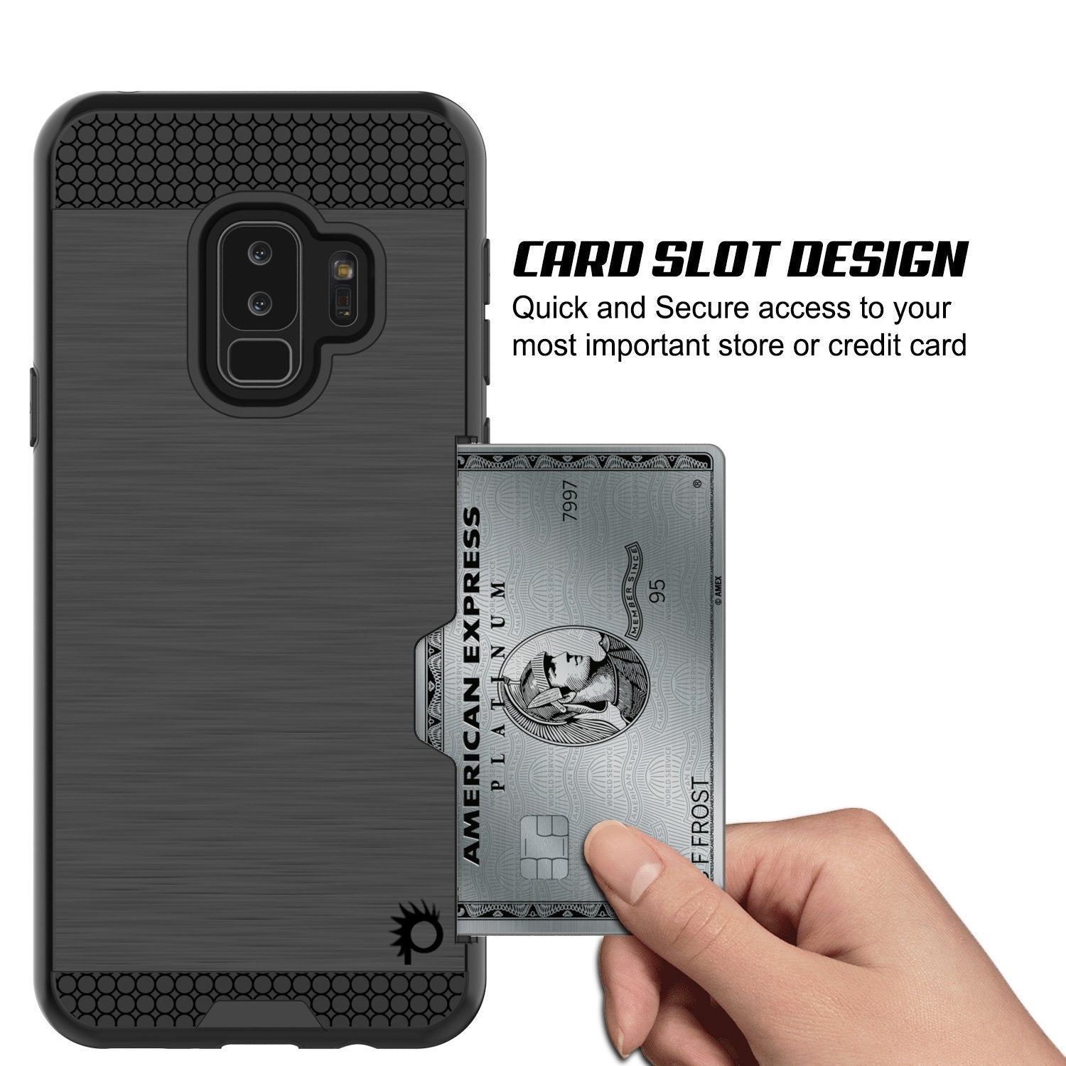 Galaxy S9 Plus Case, PUNKcase [SLOT Series] [Slim Fit] Dual-Layer Armor Cover w/Integrated Anti-Shock System, Credit Card Slot [Black] (Color in image: Silver)