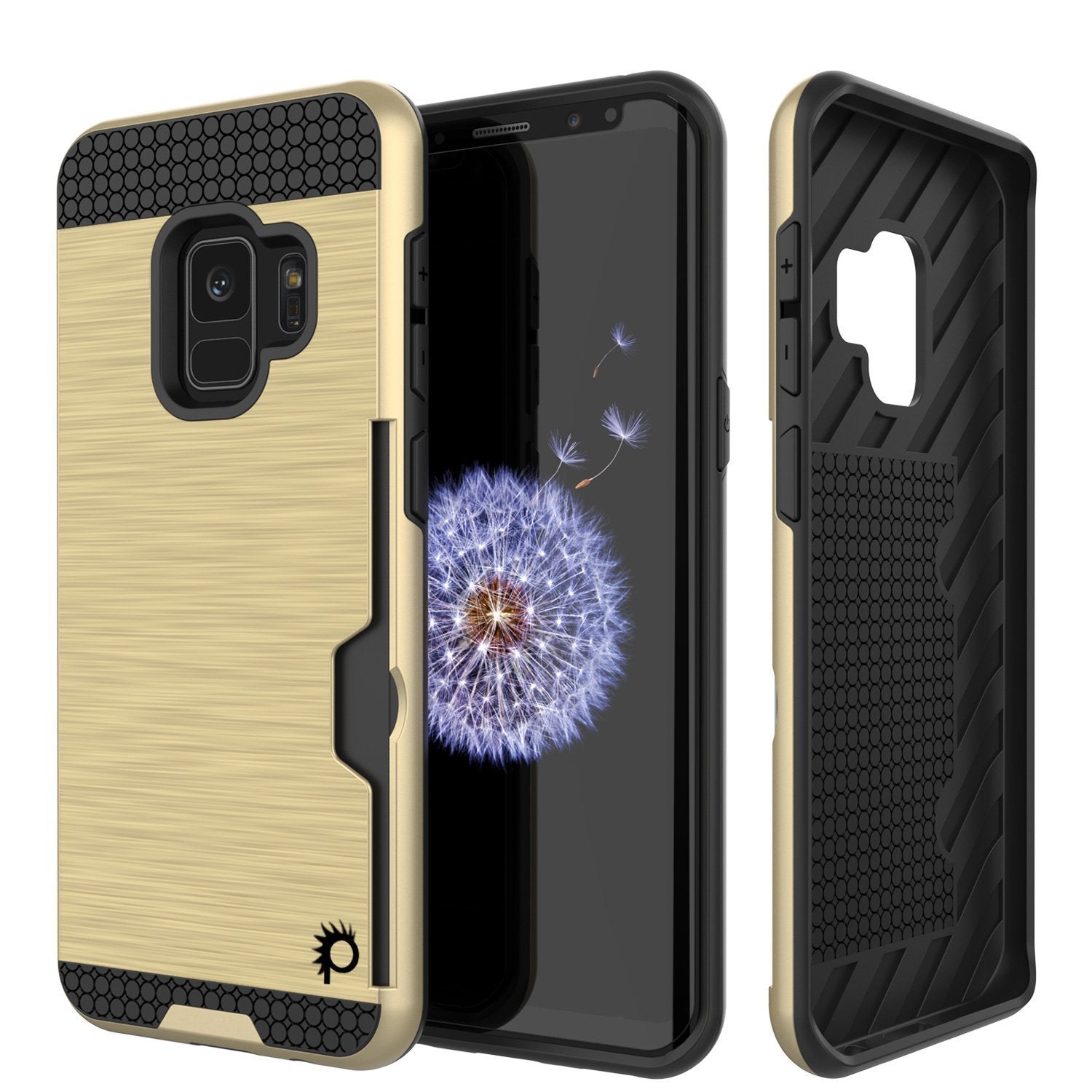 Capa Galaxy S9, PUNKcase [Série SLOT] [Ajuste Slim] Capa de Armadura de Dupla Camada com Sistema Anti-Choque Integrado, Slot para Cartão de Crédito [Dourado]