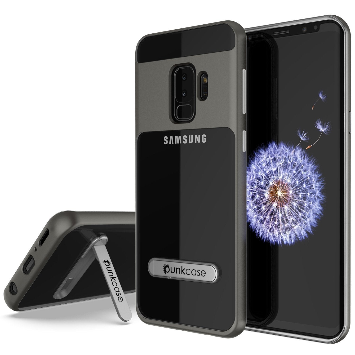 Capa para Galaxy S9+ Plus, PUNKcase [Série LUCID 3.0] [Ajuste Fino] [Costas Transparentes] Capa de Armadura com Suporte Integrado, Sistema Antichoque e Protetor de Tela PUNKSHIELD para Samsung Galaxy S9+ Plus [Cinza]